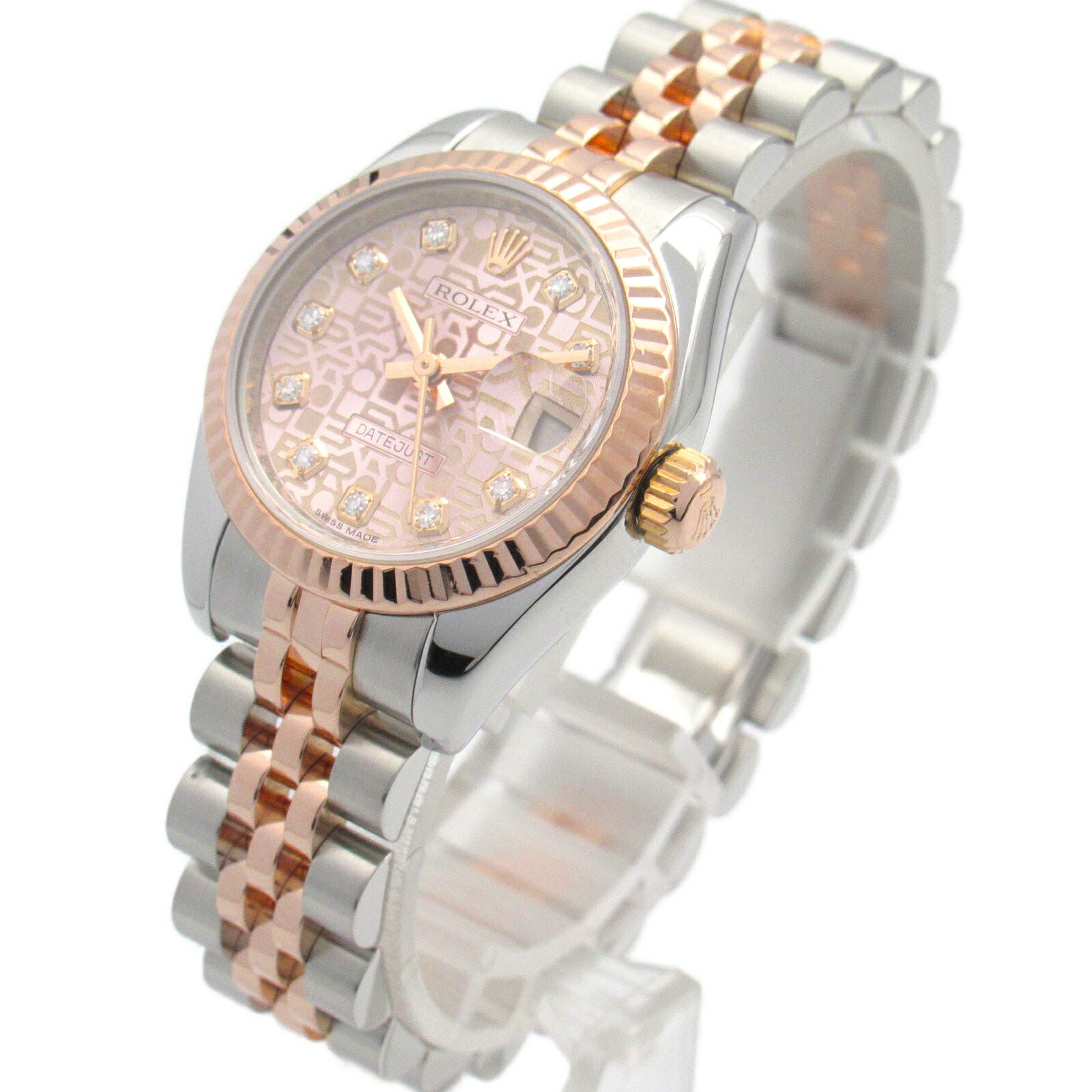 Rolex Datejust 10P Diamond Watch Pink Gold Stainless Steel