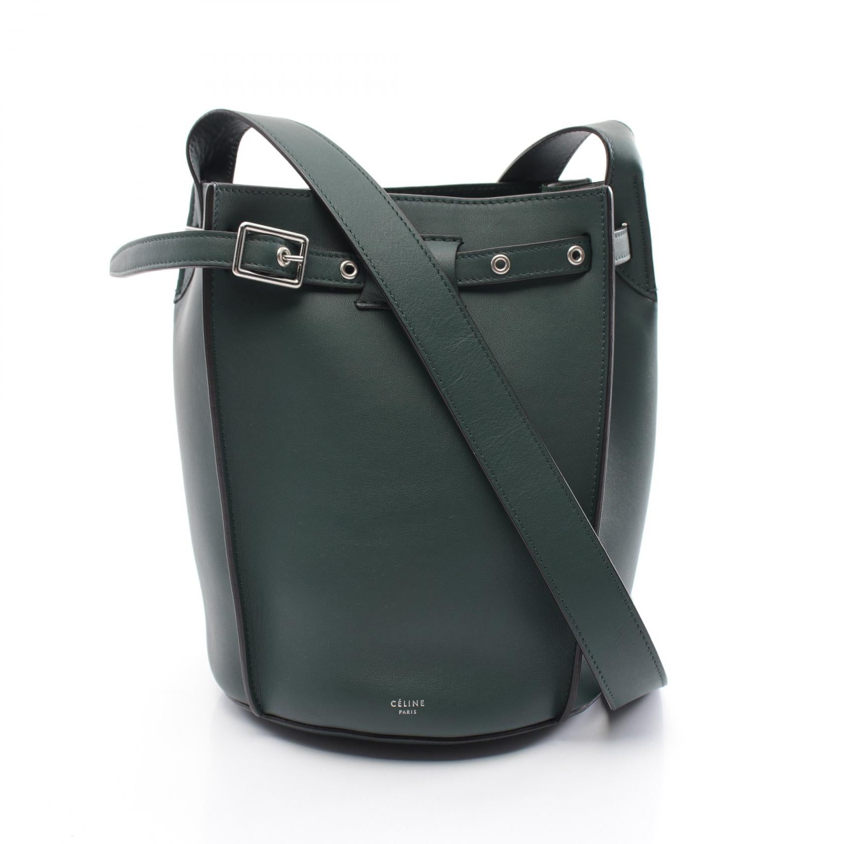 Celine Leather Big Bucket Shoulder Bag Green