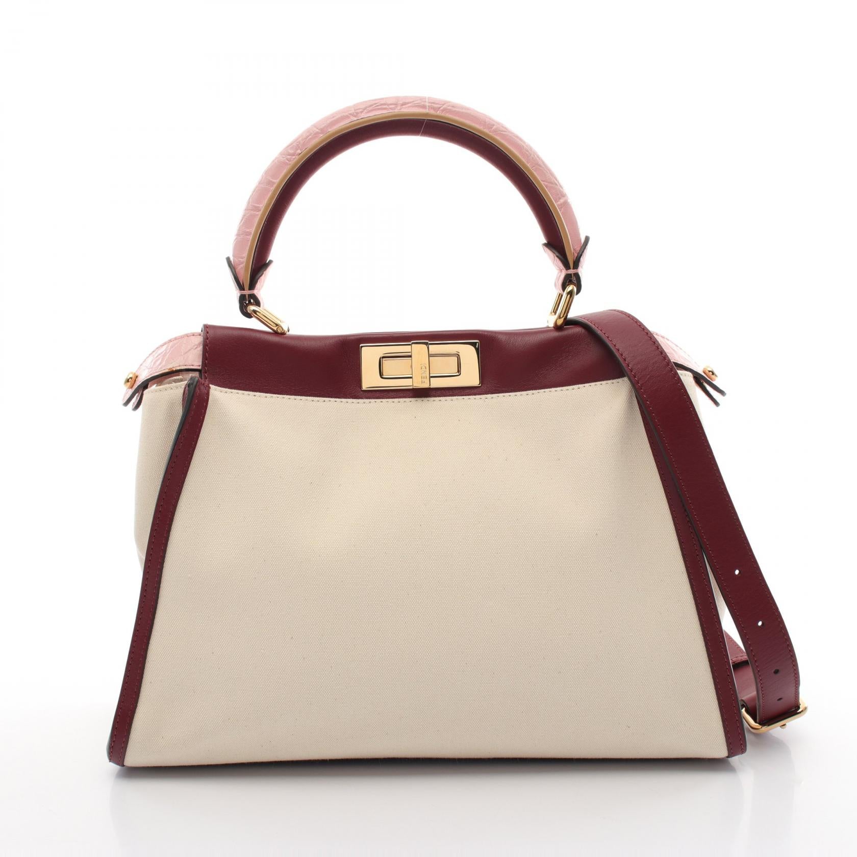 Fendi Peekaboo Canvas Leather Handbag 8BN290