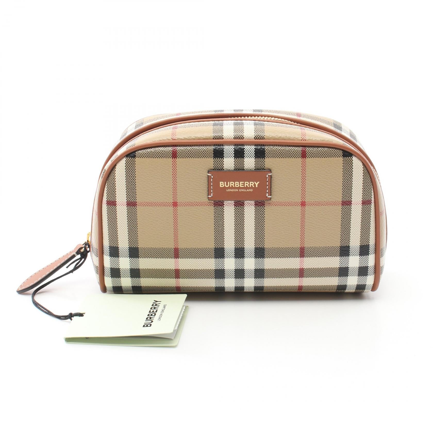 Burberry Check Travel Pouch PVC Canvas Leather