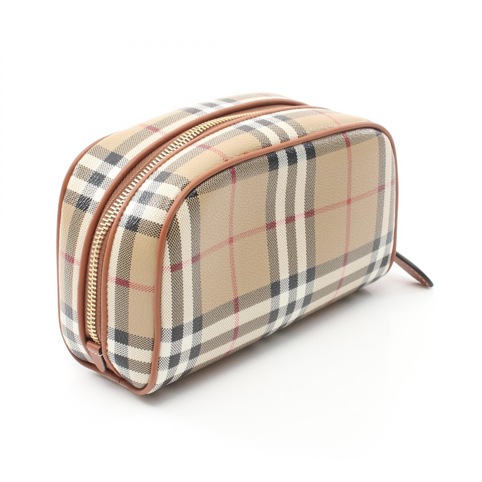 Burberry Check Travel Pouch PVC Canvas Leather