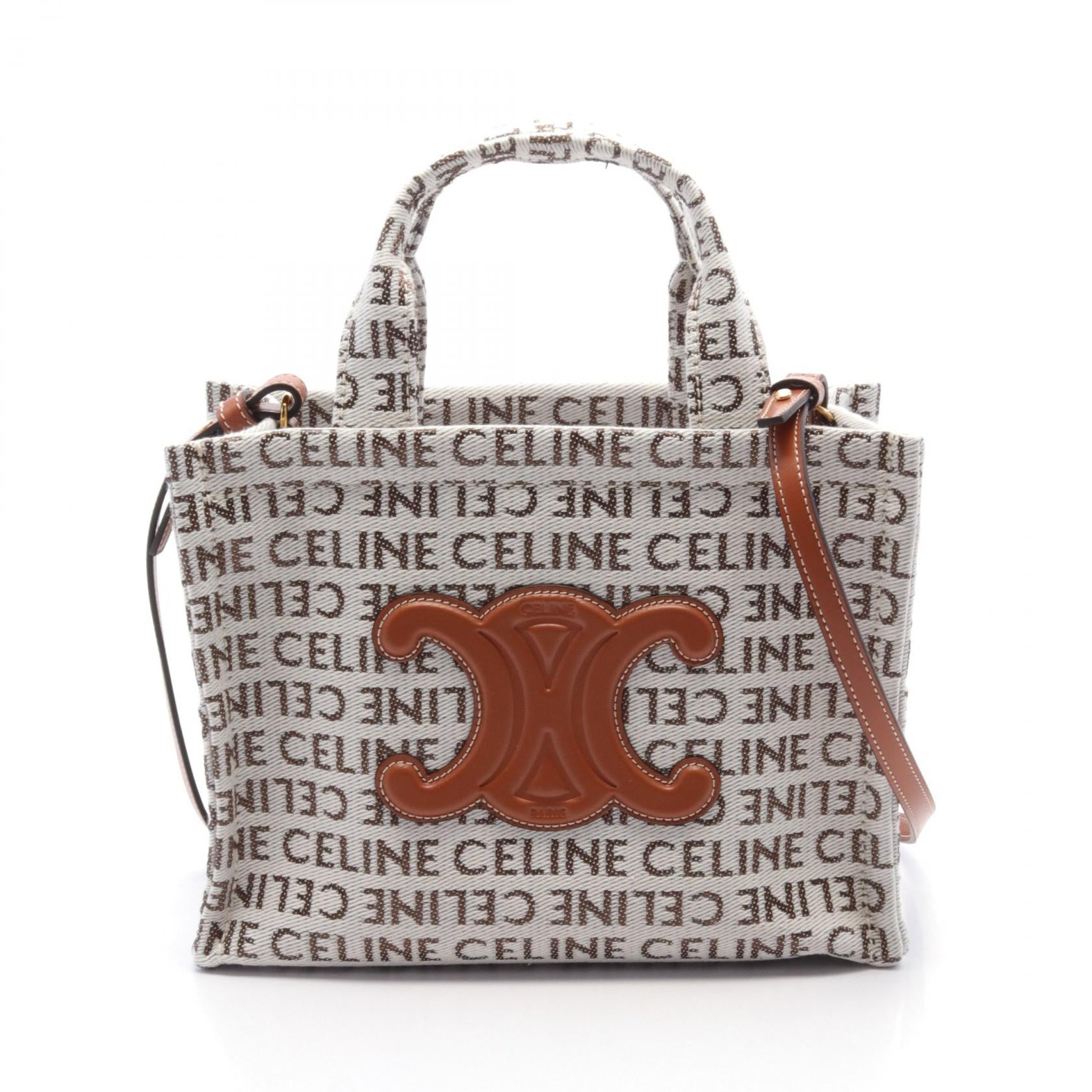 Celine Small Cabas Canvas Leather Tote Bag