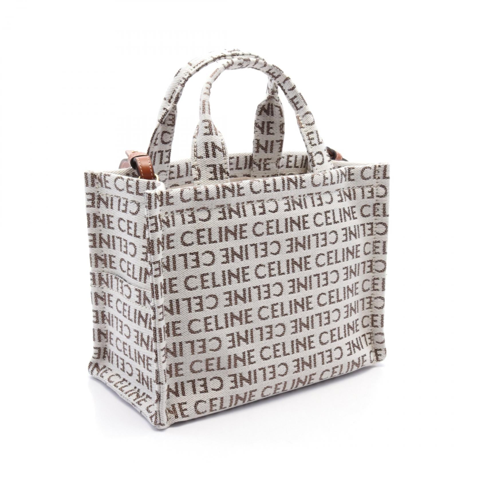 Celine Small Cabas Canvas Leather Tote Bag