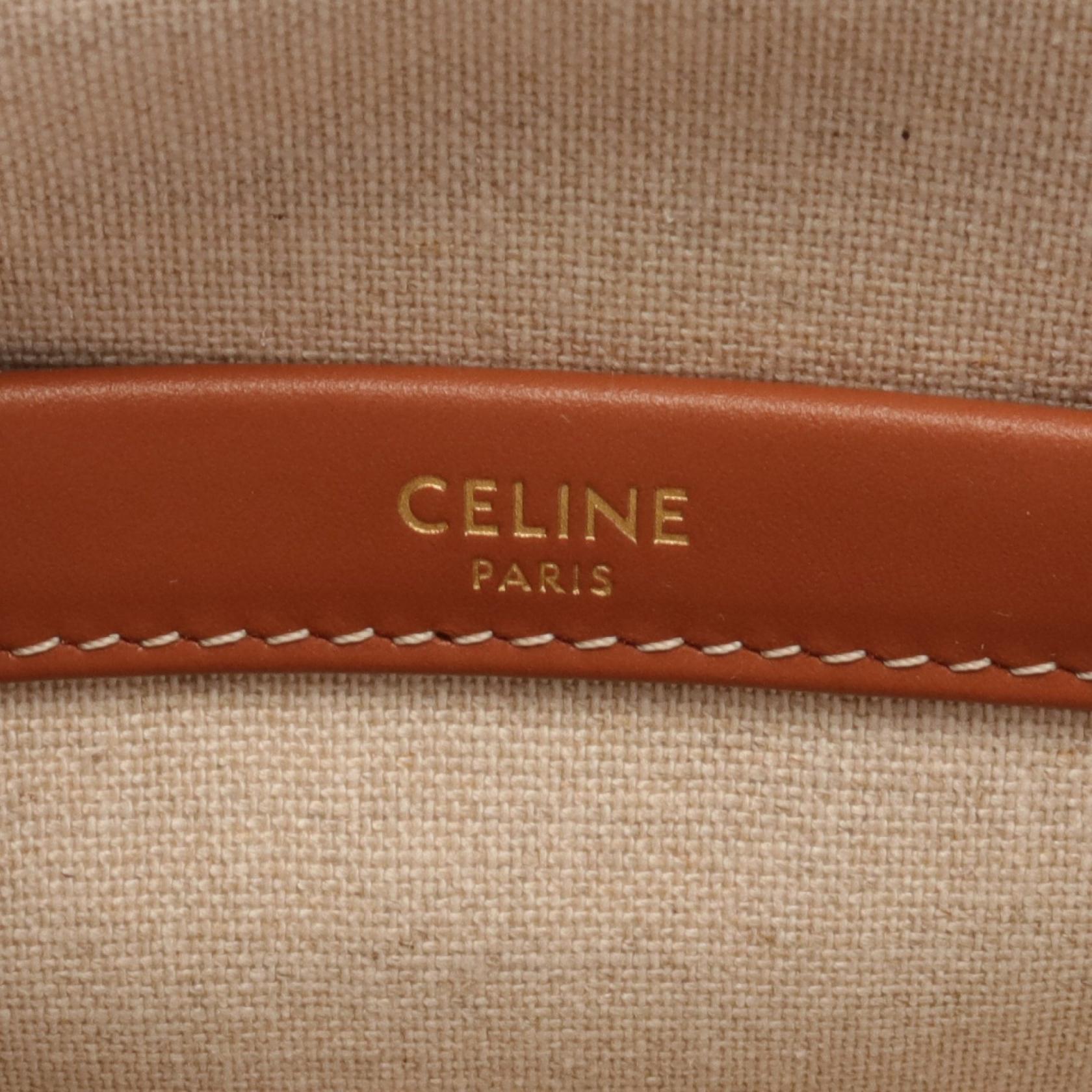 Celine Small Cabas Canvas Leather Tote Bag