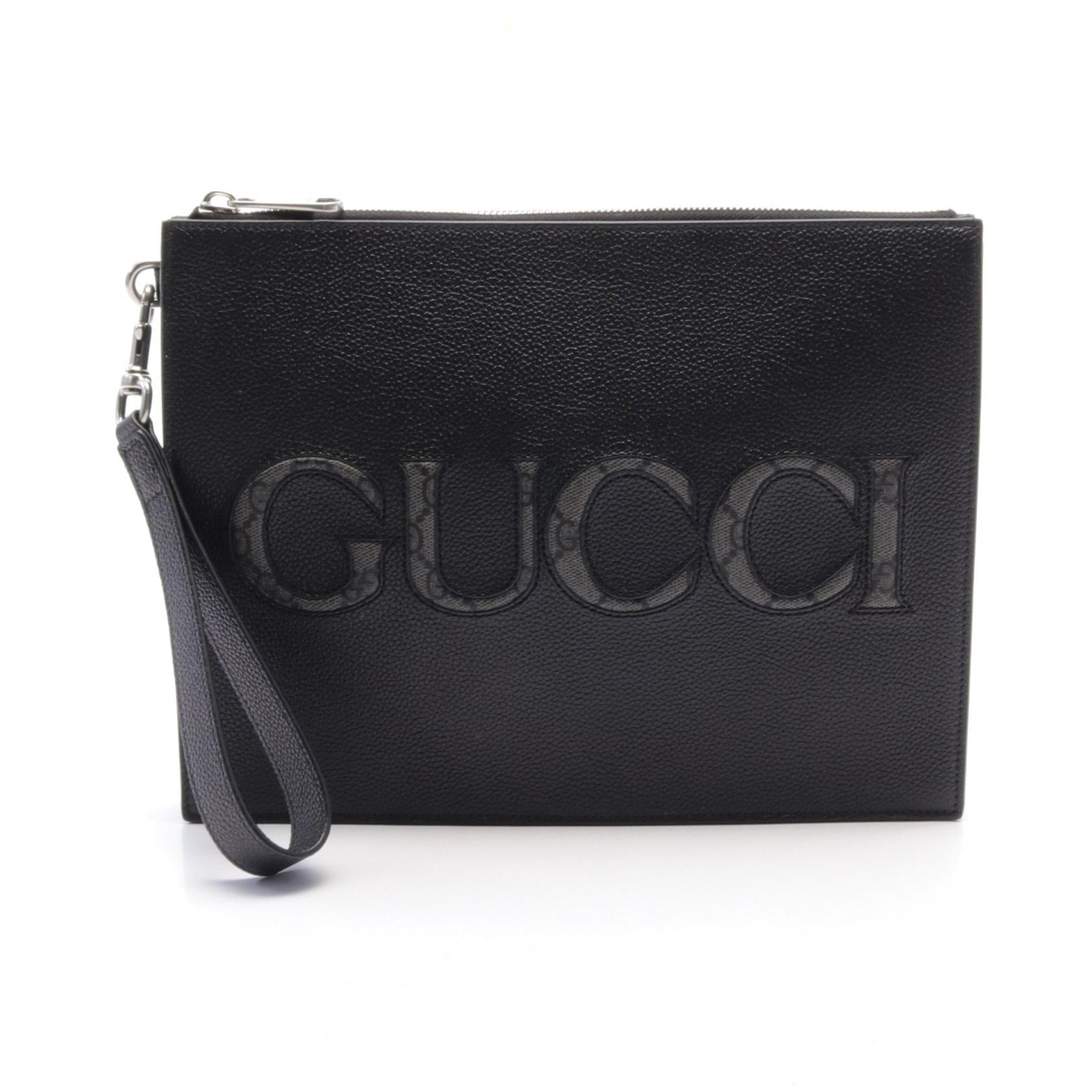 Gucci GG Supreme Leather PVC Clutch Bag Black