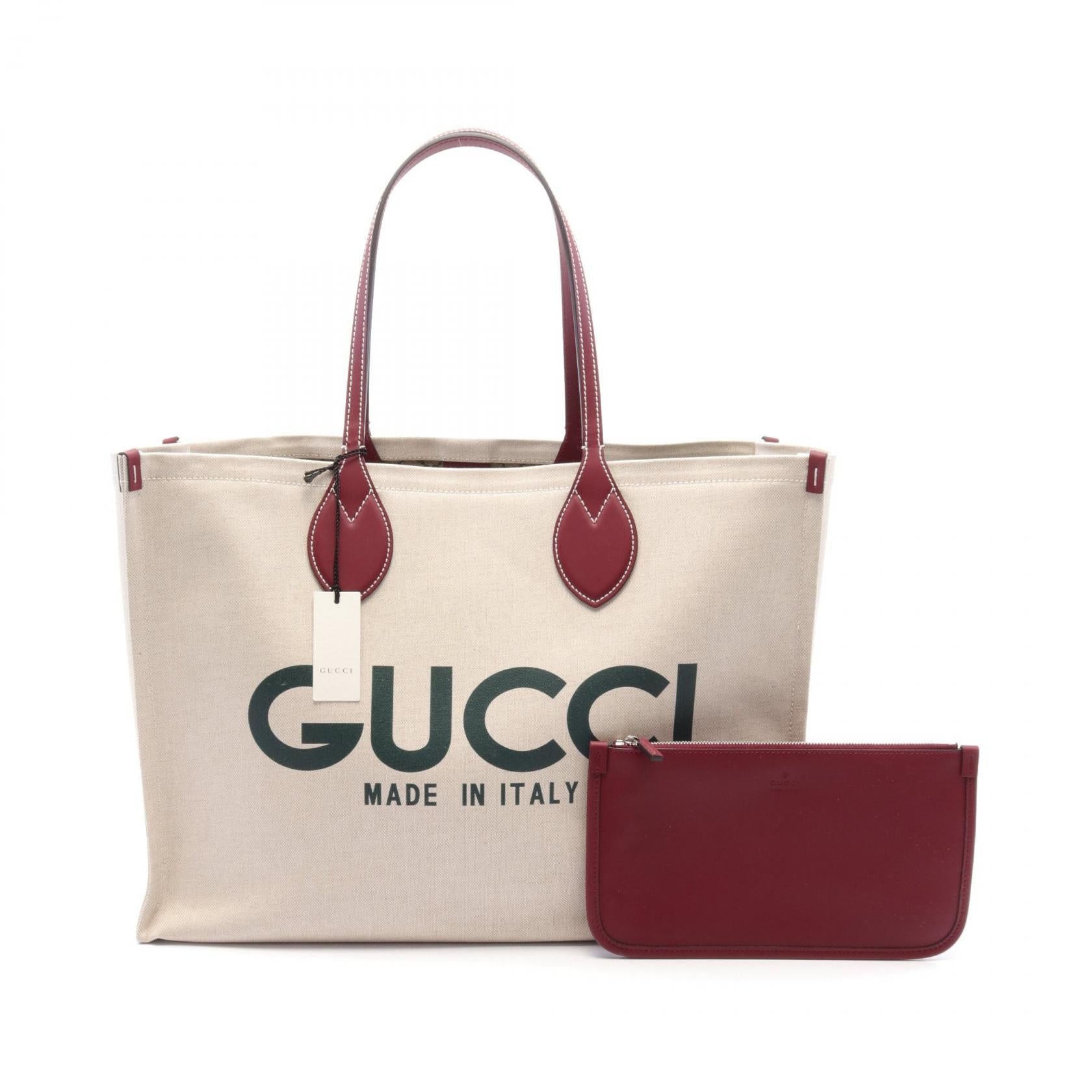 Gucci Canvas Leather Print Tote Bag