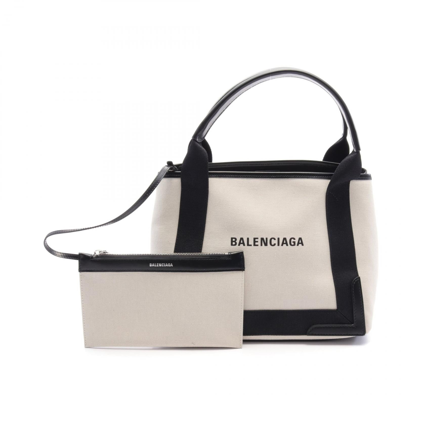 Balenciaga Navy Cabas S Canvas Leather Tote Bag