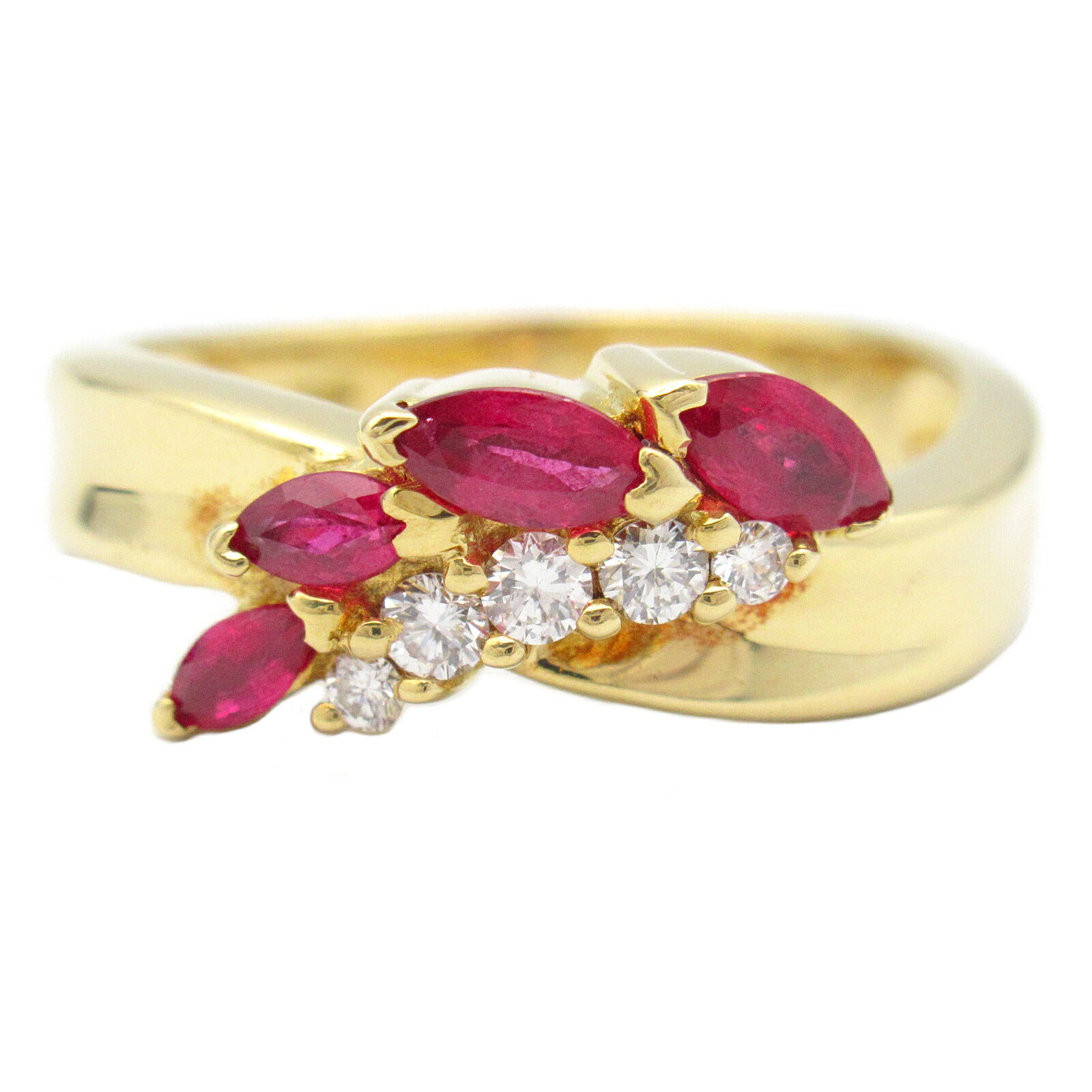 Ruby Diamond Ring K18 Yellow Gold Jewelry