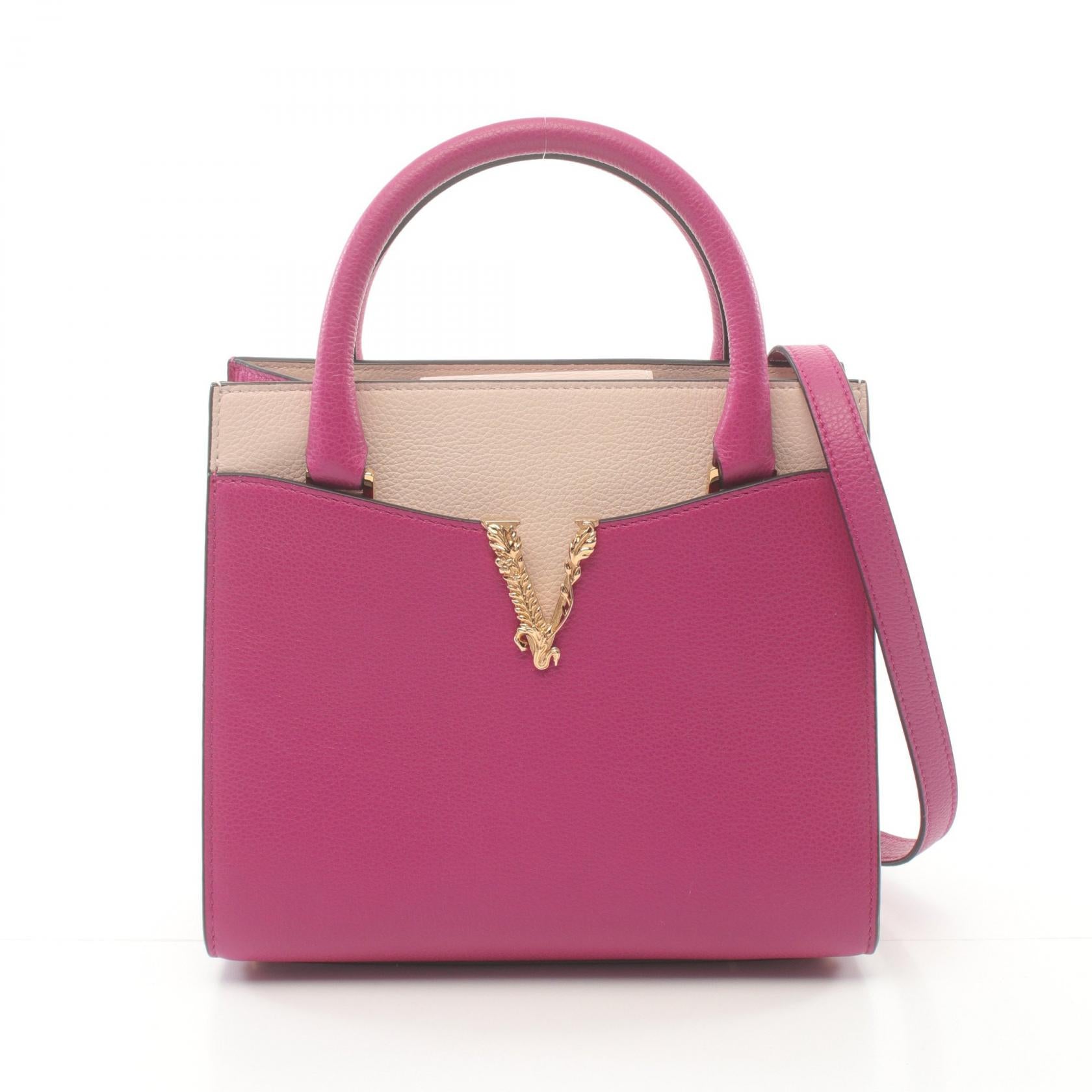 Versace Virtus Leather Handbag Pink/Beige