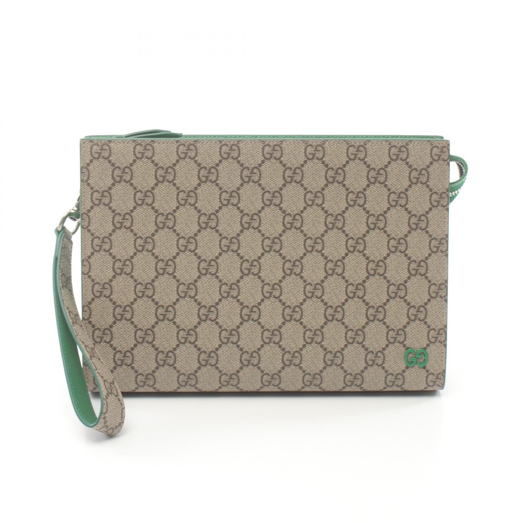 Gucci GG Supreme Clutch Bag PVC Canvas Leather