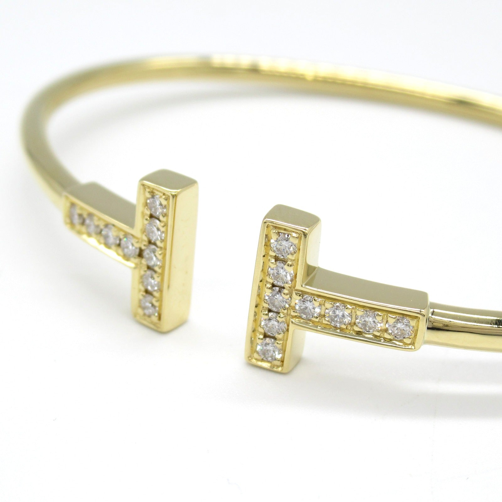 Tiffany & Co T Wire Bangle K18 Yellow Gold Diamond