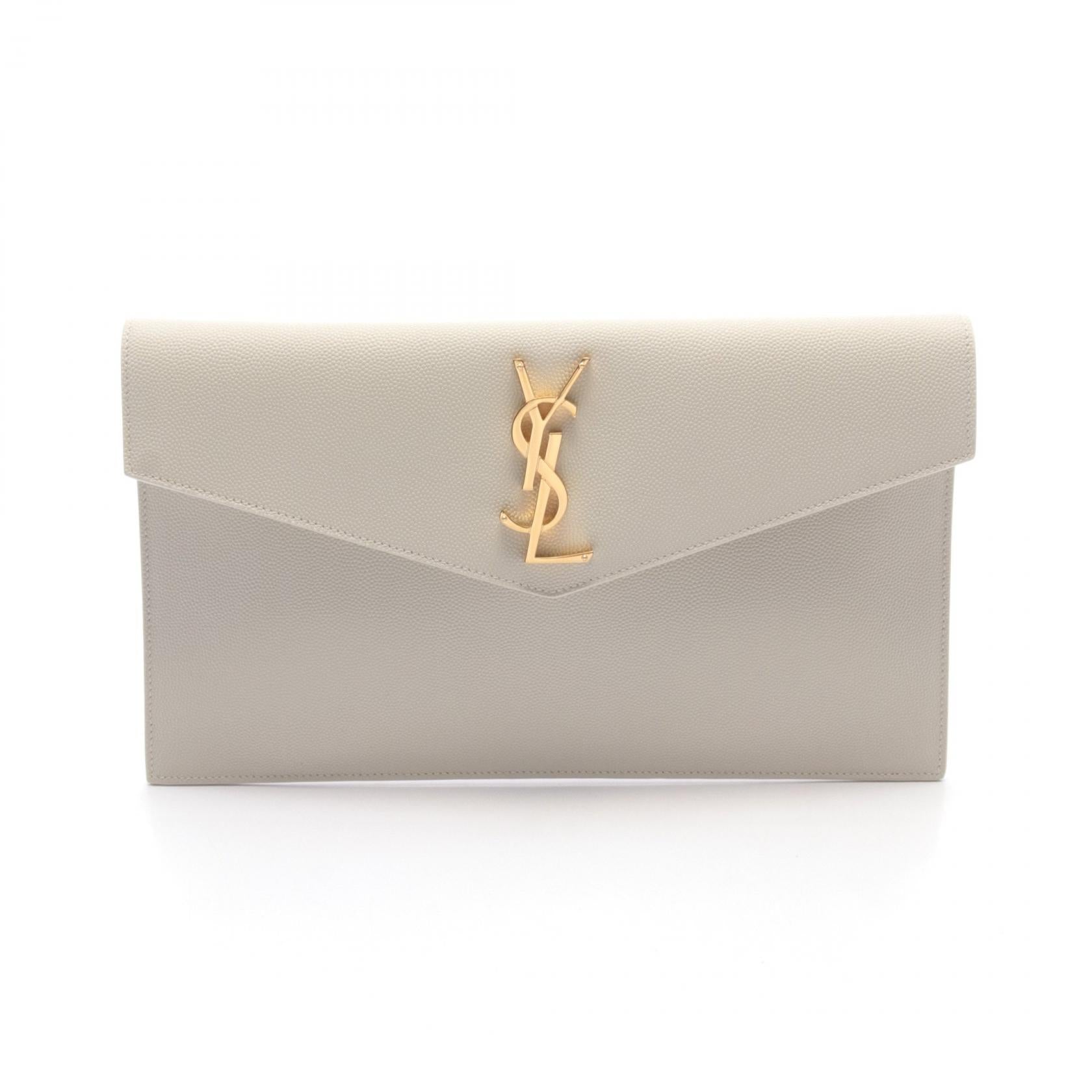 Yves Saint Laurent Leather Clutch Bag Ivory