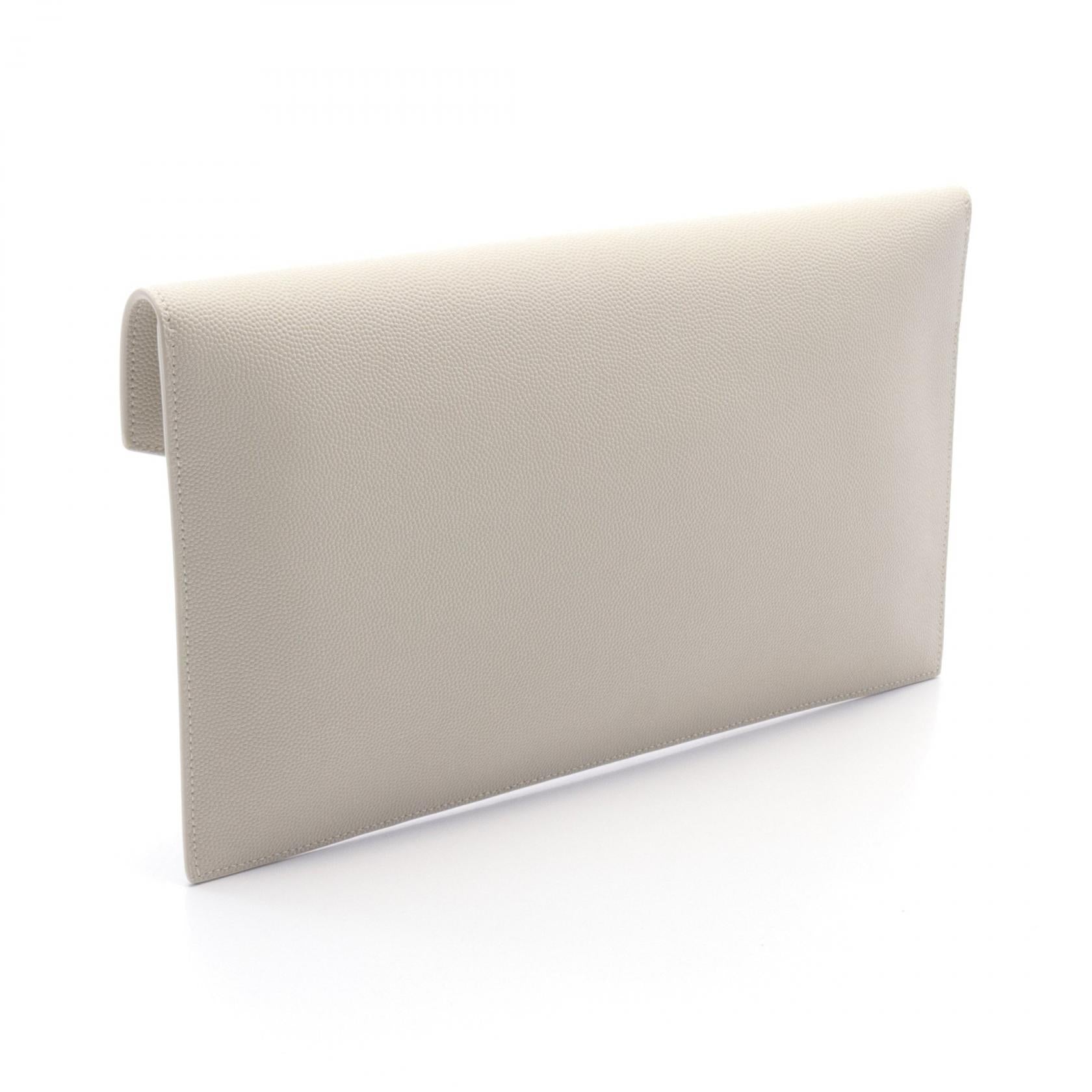 Saint Laurent YSL Logo Leather Clutch Ivory