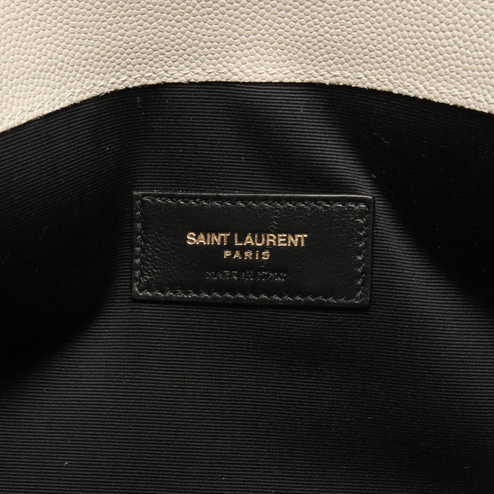 Saint Laurent YSL Logo Leather Clutch Ivory