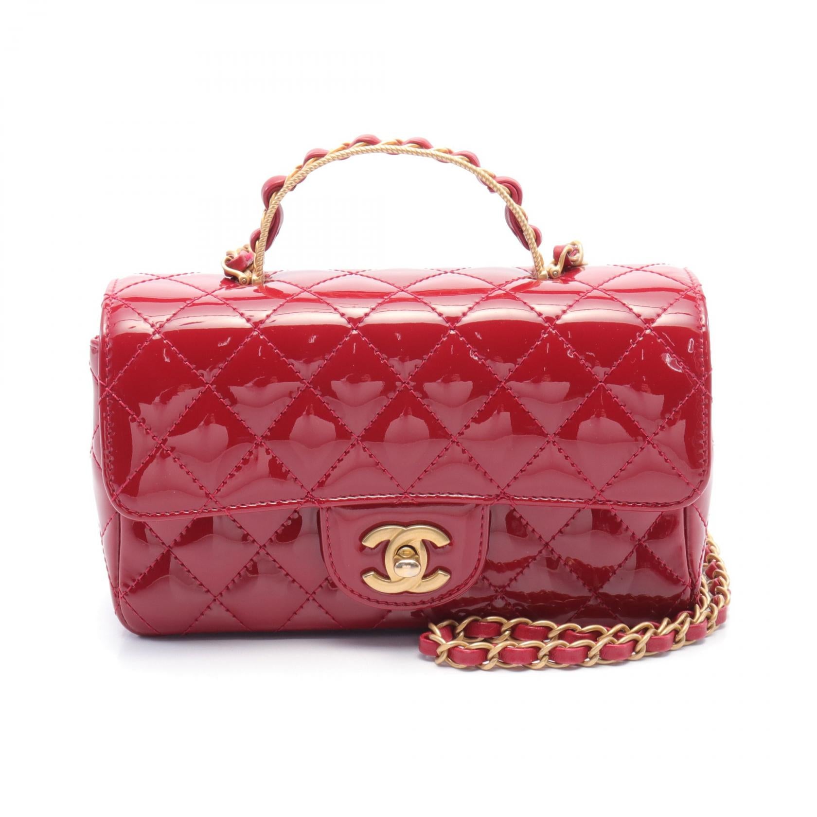 Chanel Patent Leather Matelasse Top Handle Bag