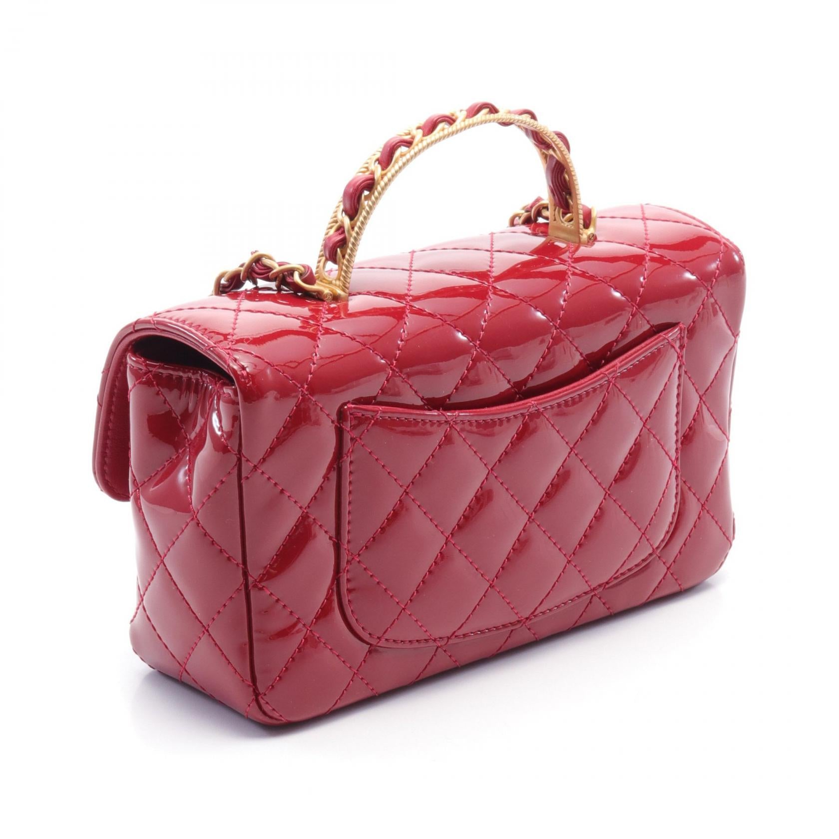 Chanel Patent Leather Matelasse Top Handle Bag