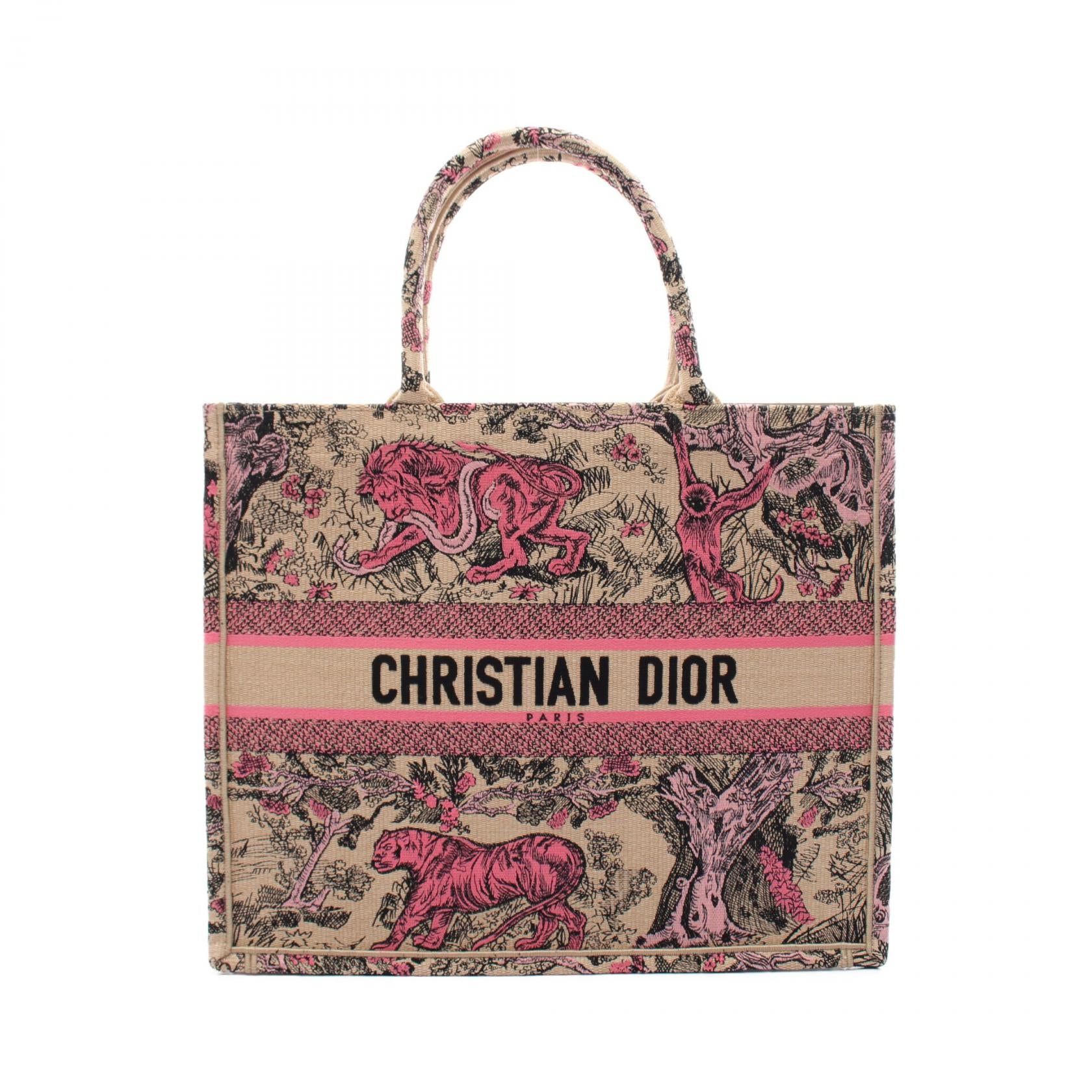 Dior Book Tote Canvas Raffia Bag Large