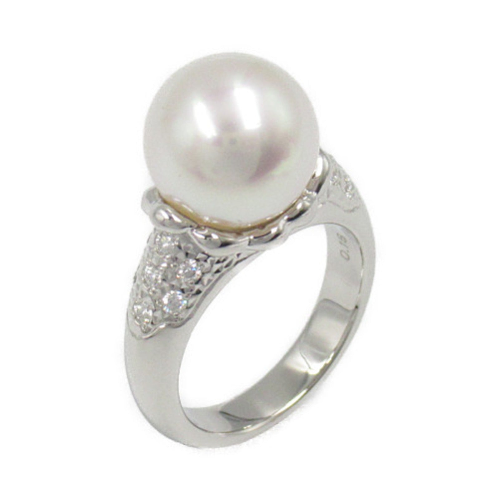 Tasaki Pt900 Platinum Diamond Akoya Pearl Ring