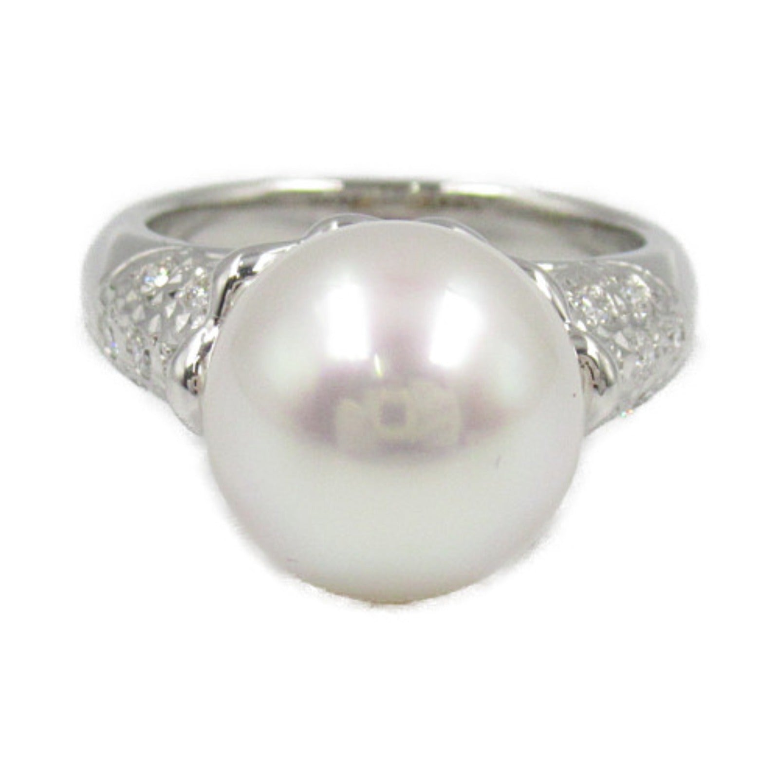 Tasaki Pt900 Platinum Diamond Akoya Pearl Ring