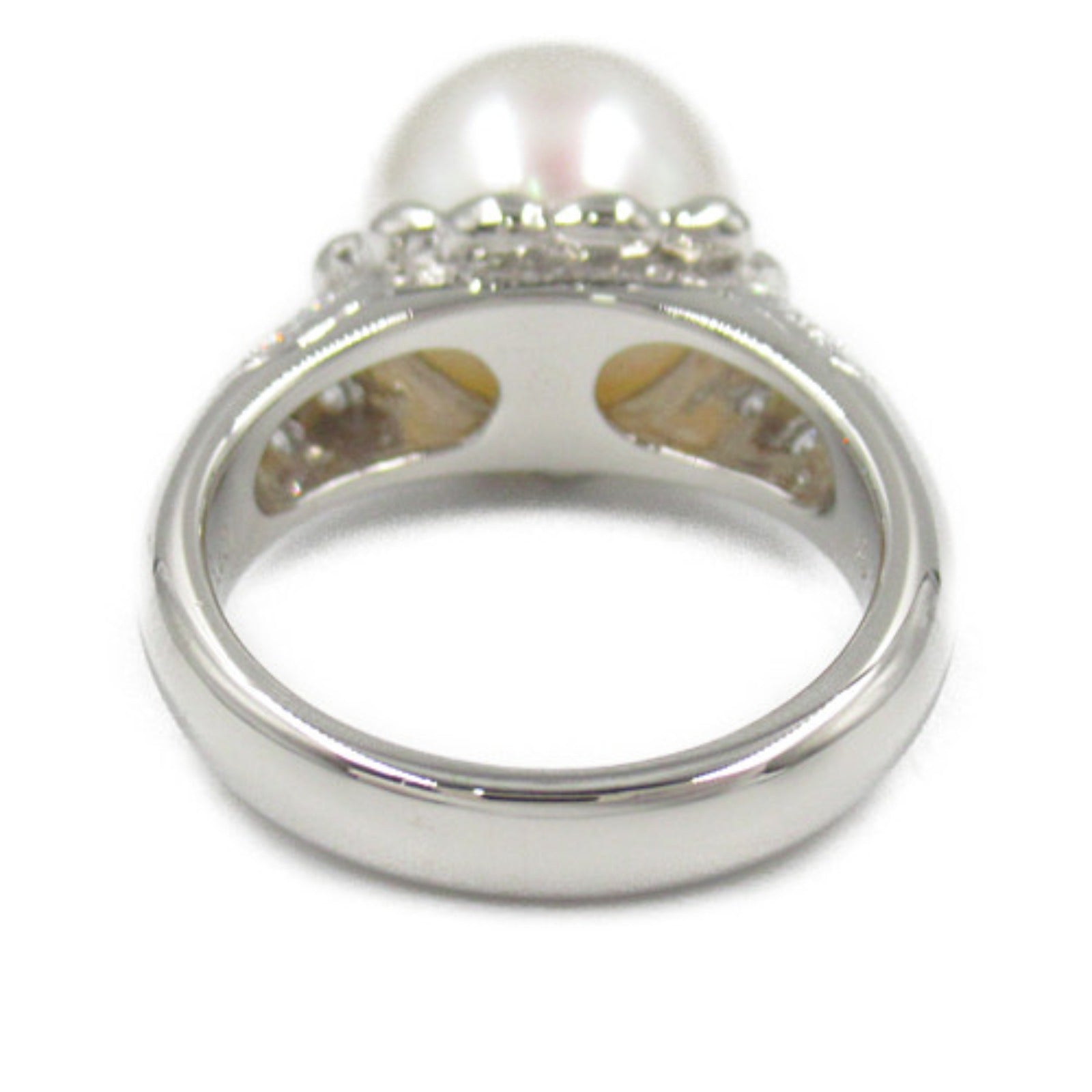 Tasaki Pt900 Platinum Diamond Akoya Pearl Ring