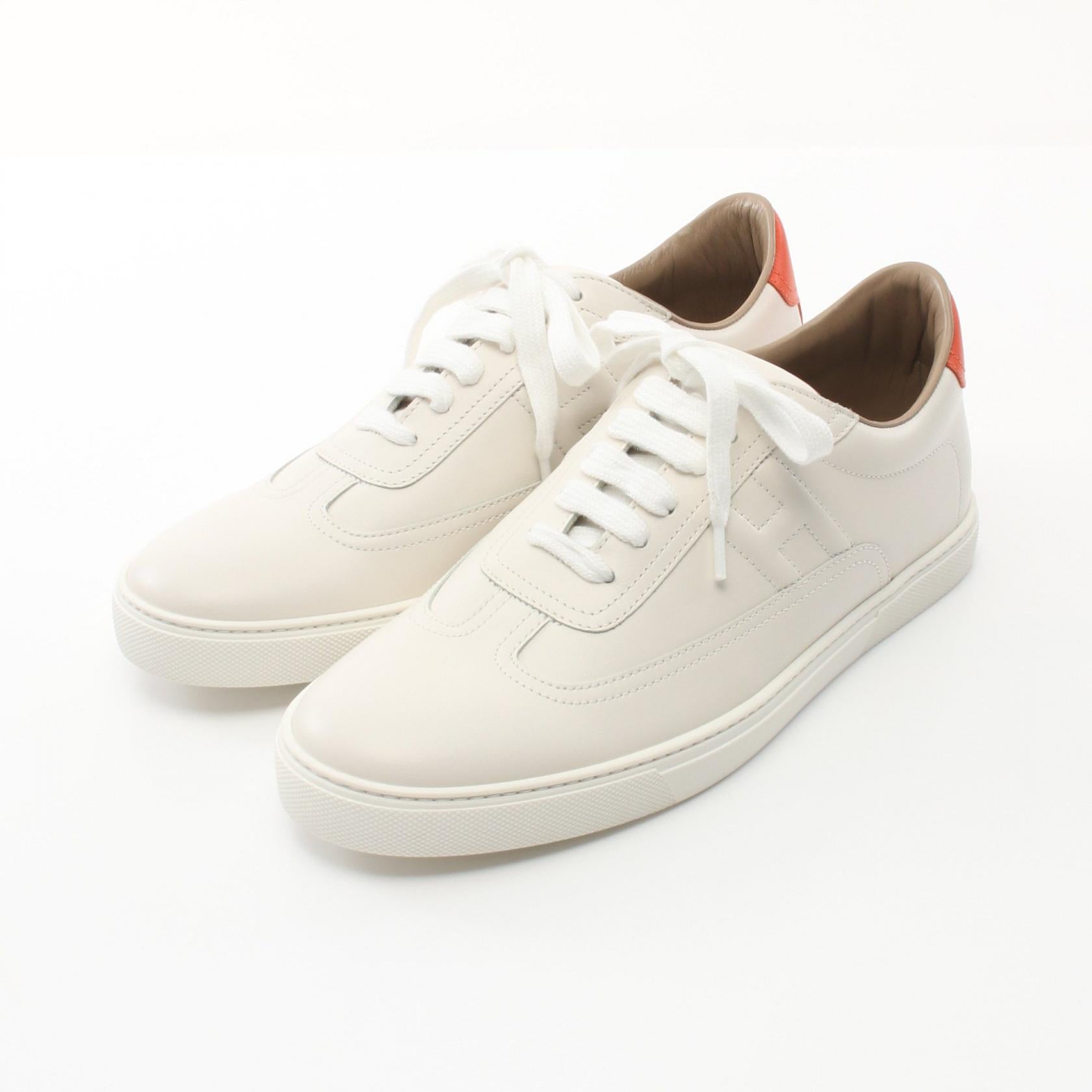 Hermes Quick Leather Sneakers Ivory/Orange