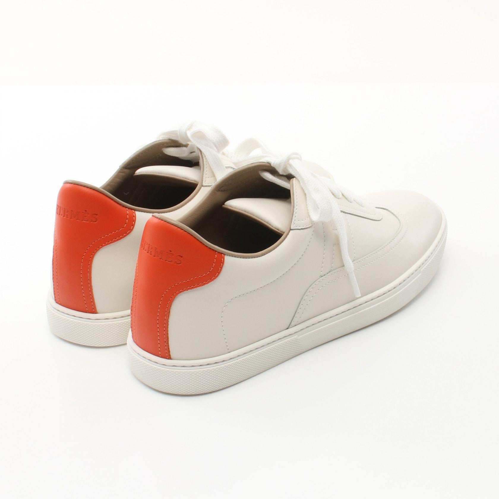 Hermes Quick Leather Sneakers Ivory/Orange