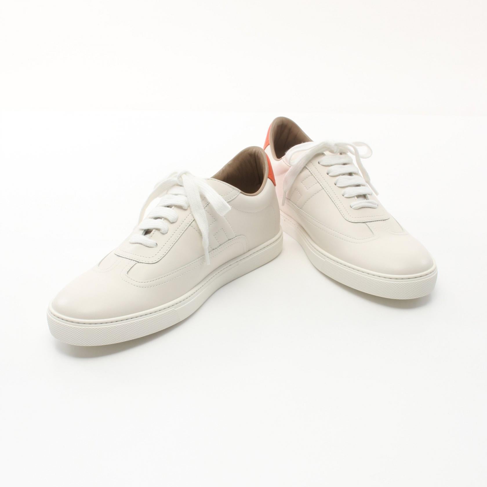 Hermes Quick Leather Sneakers Ivory/Orange