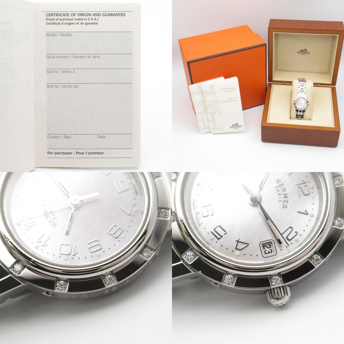 Hermes Clipper Nacre Diamond Quartz Watch