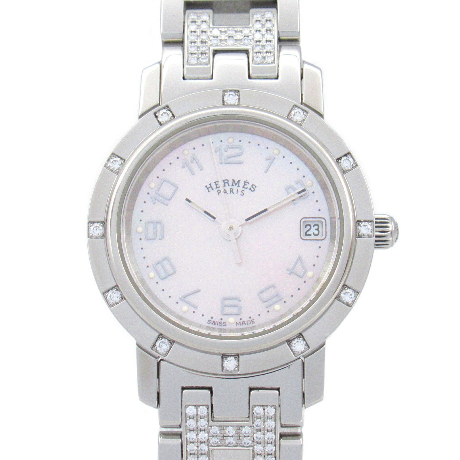 Hermes Clipper Nacre Diamond Quartz Watch