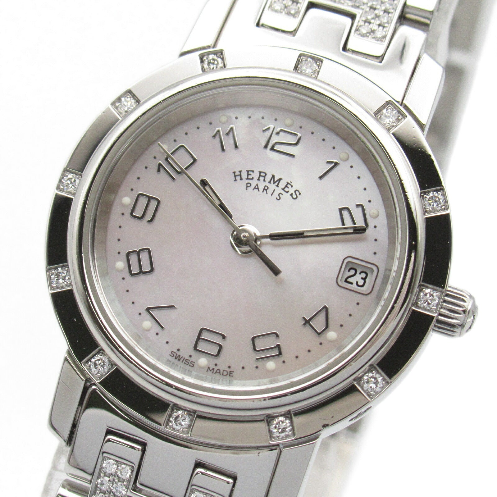 Hermes Clipper Nacre Diamond Quartz Watch