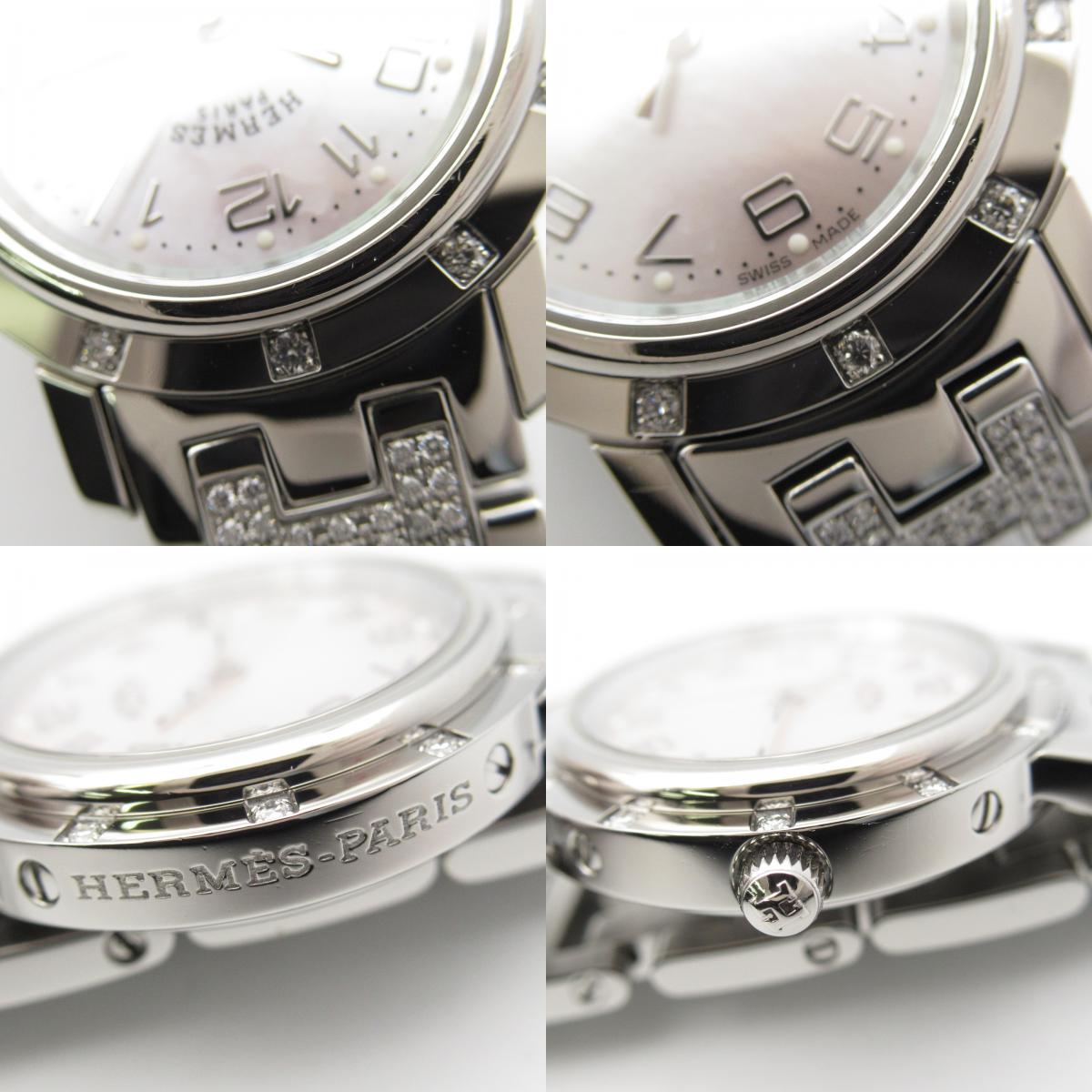 Hermes Clipper Nacre Diamond Quartz Watch