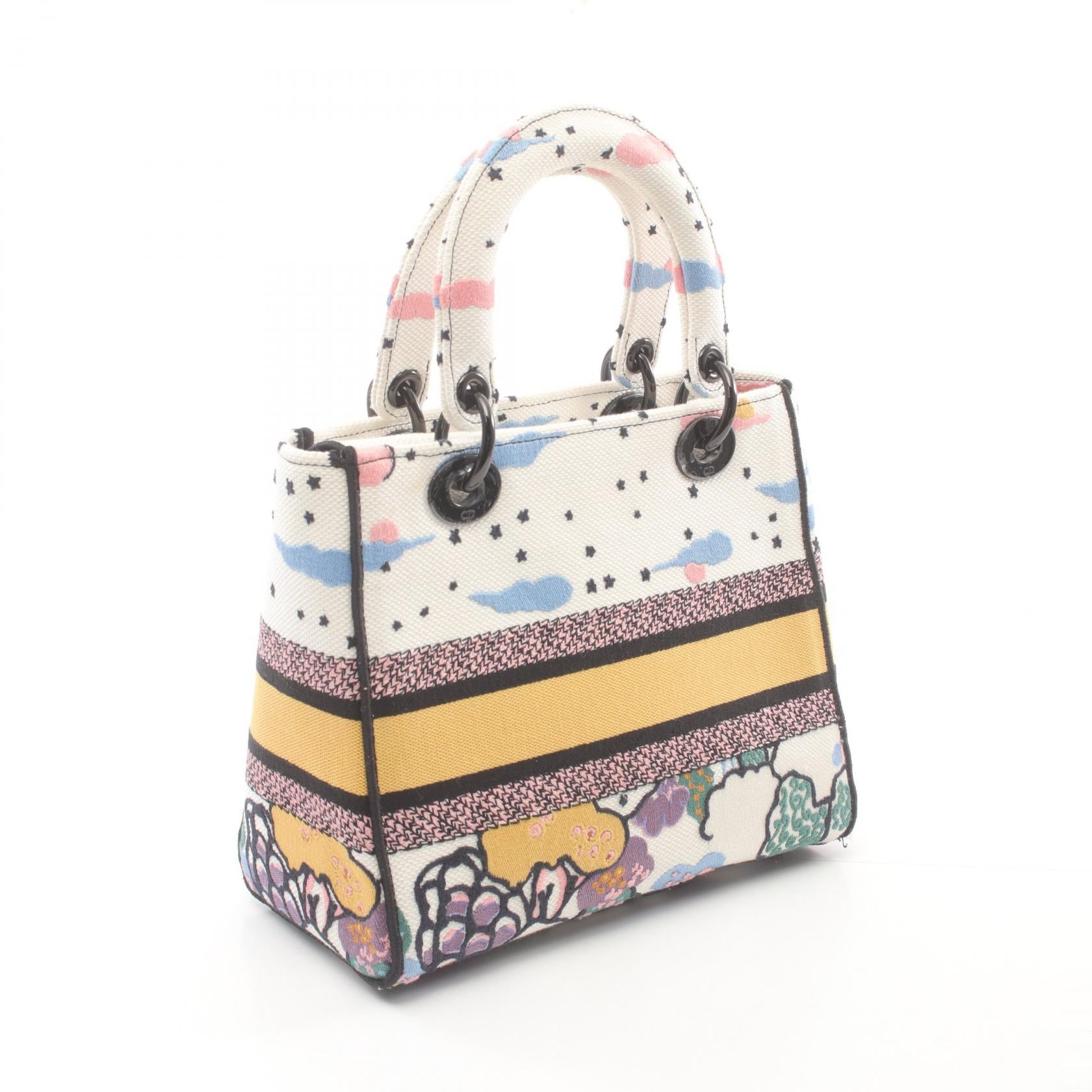 Dior Lady Dior Canvas Handbag White Multicolor