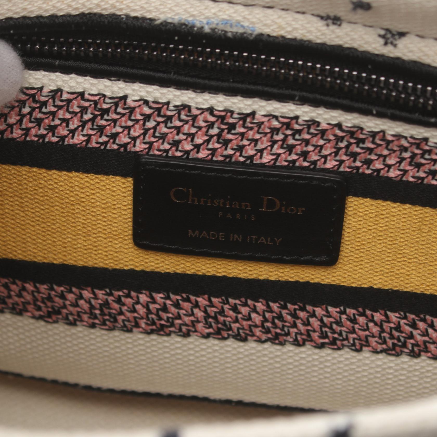 Dior Lady Dior Canvas Handbag White Multicolor