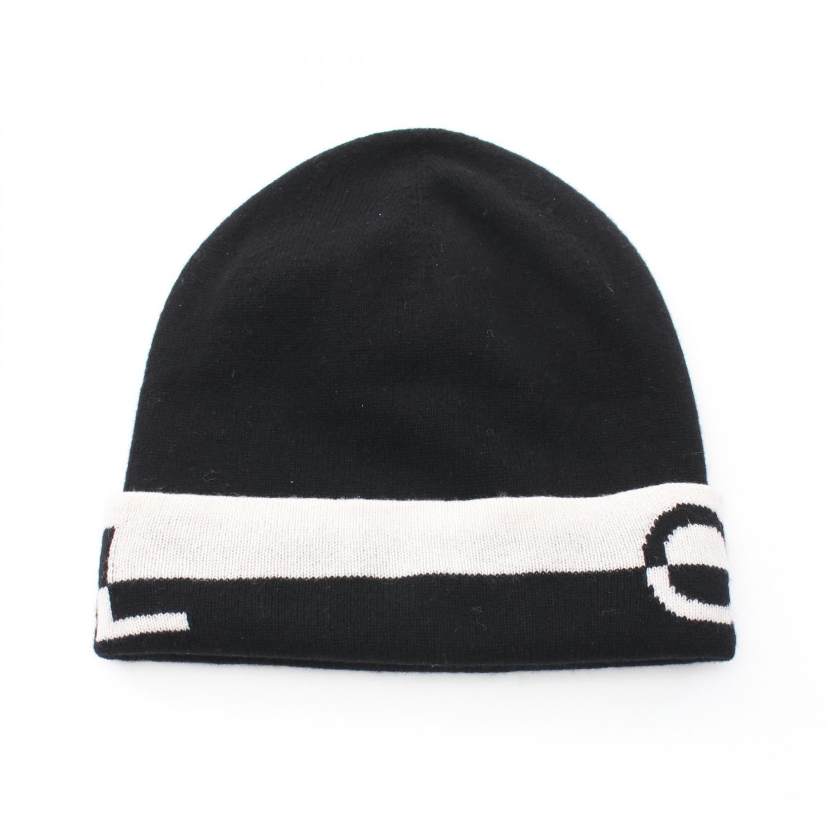 Chanel Cashmere Knit Cap Hat Black/White