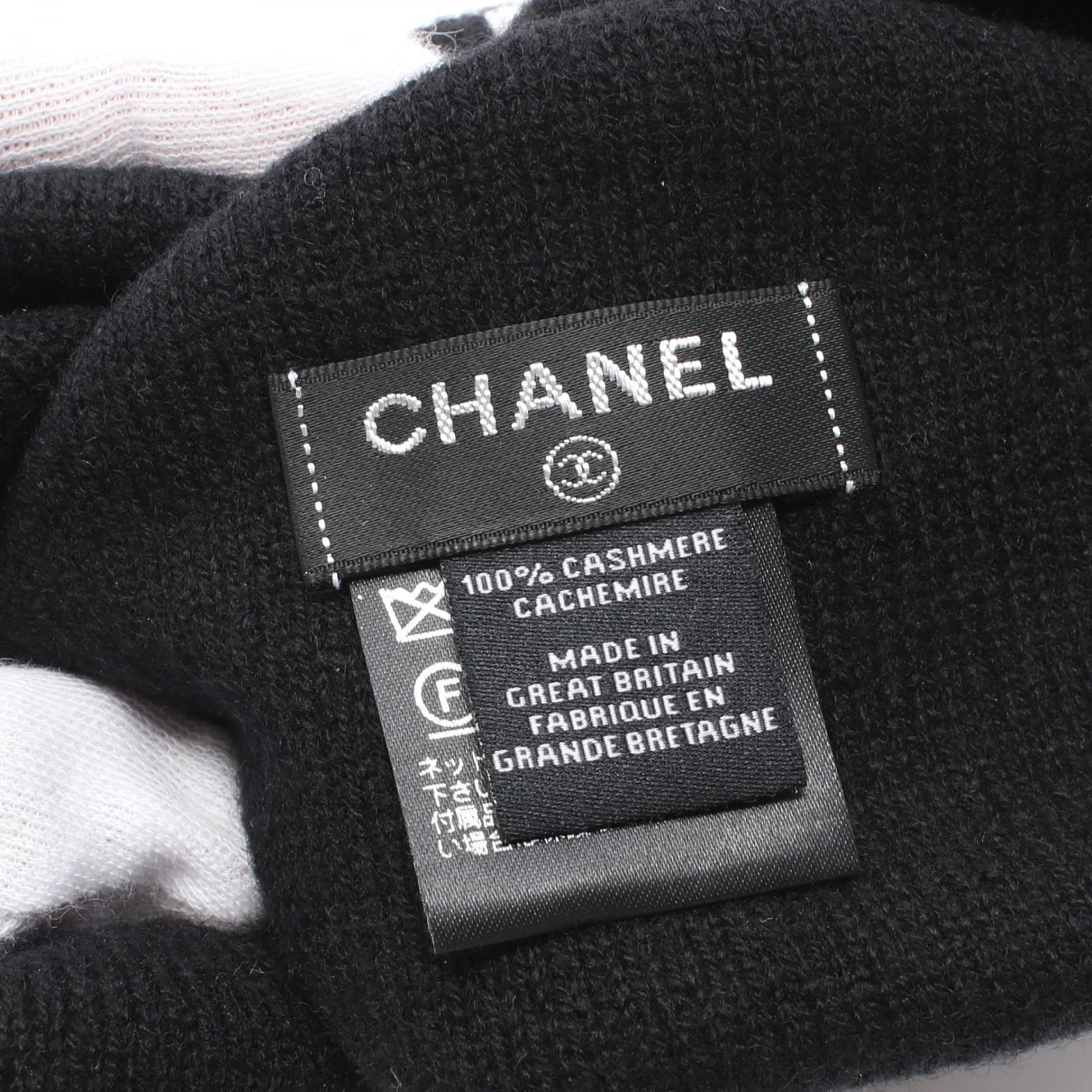 Chanel Cashmere Knit Cap Hat Black/White