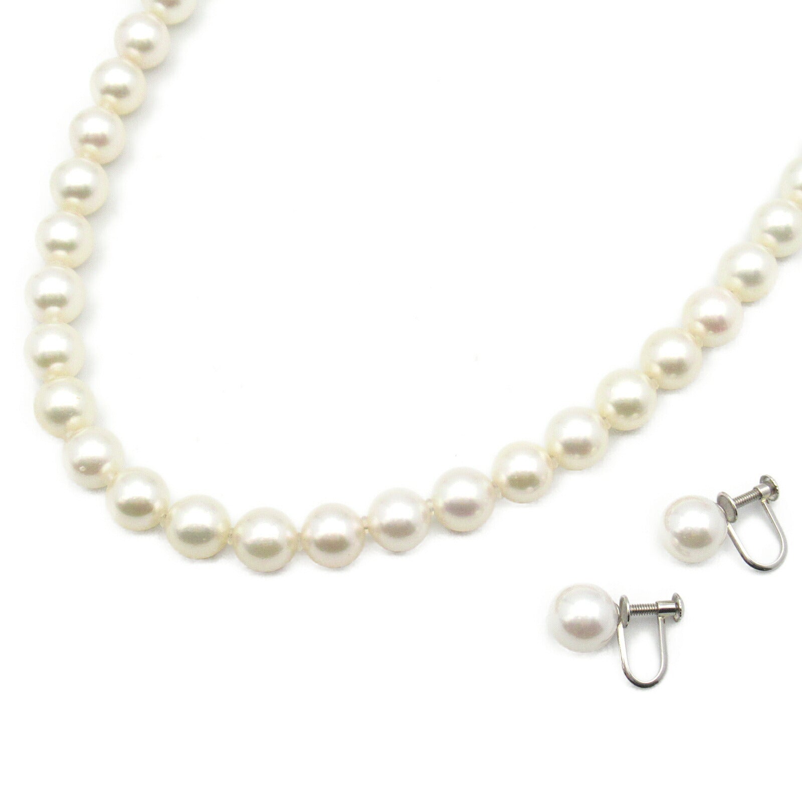 Pearl Necklace Earrings Set Silver925 Pt900