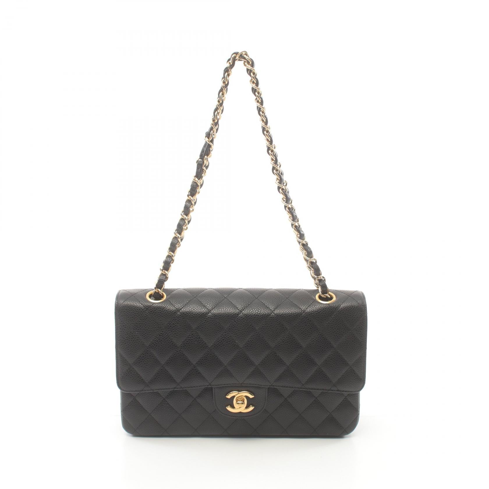 Chanel Matelasse W Flap Shoulder Bag Leather Black