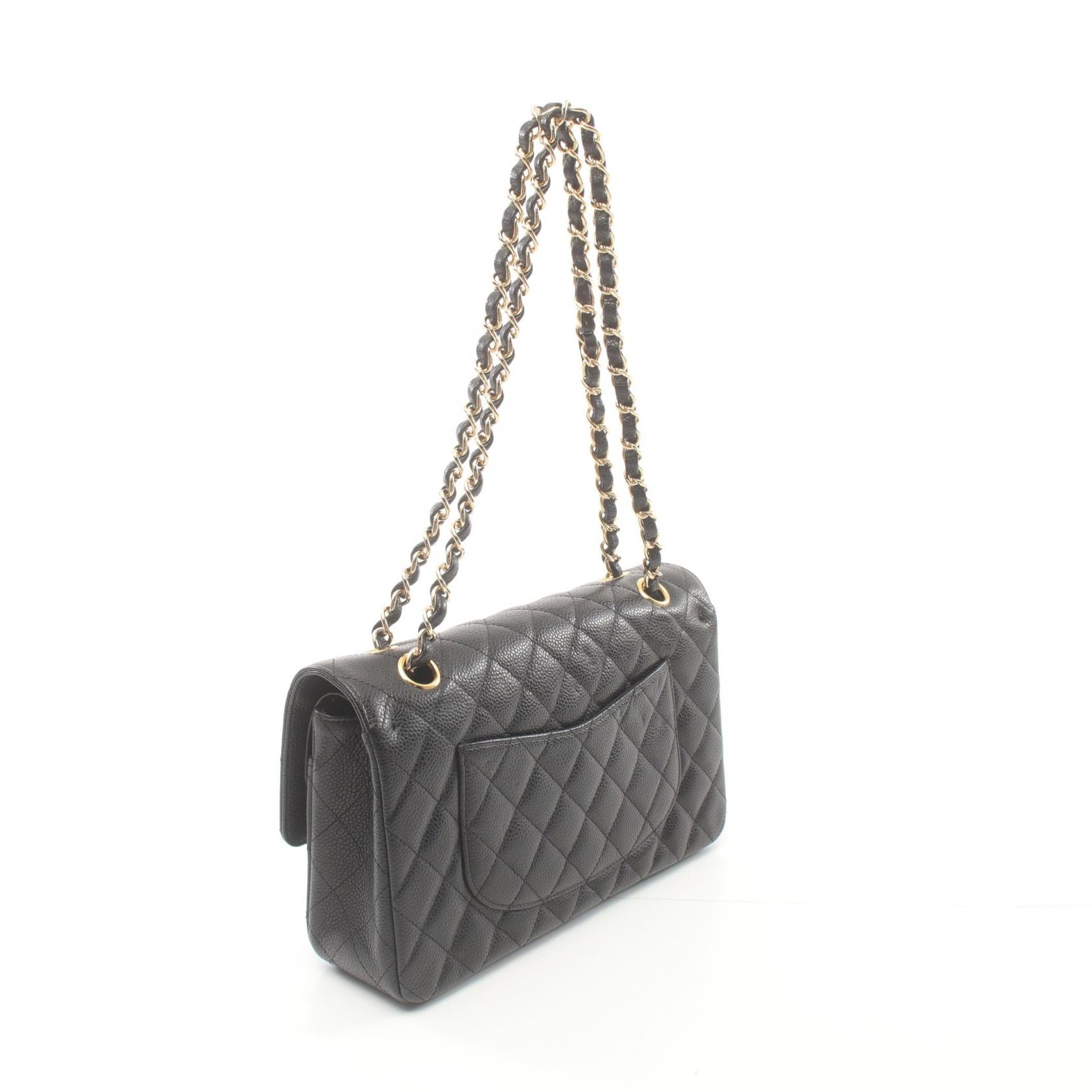 Chanel Matelasse W Flap Shoulder Bag Leather Black