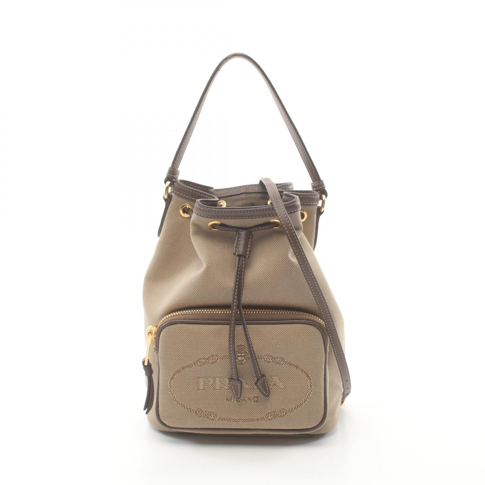 Prada Canvas Leather Logo Jacquard Handbag