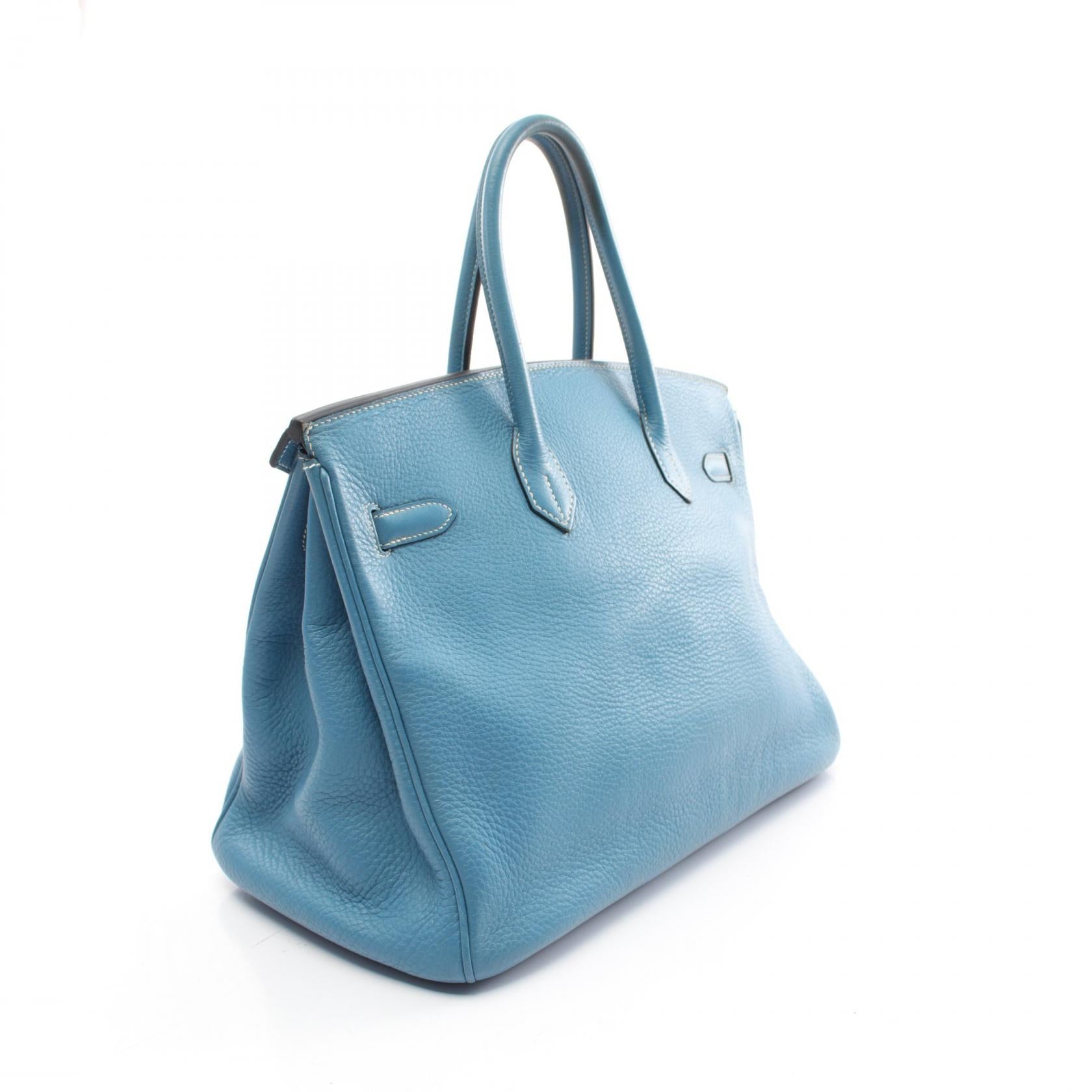 Hermes Birkin 35 Clemence Handbag Blue