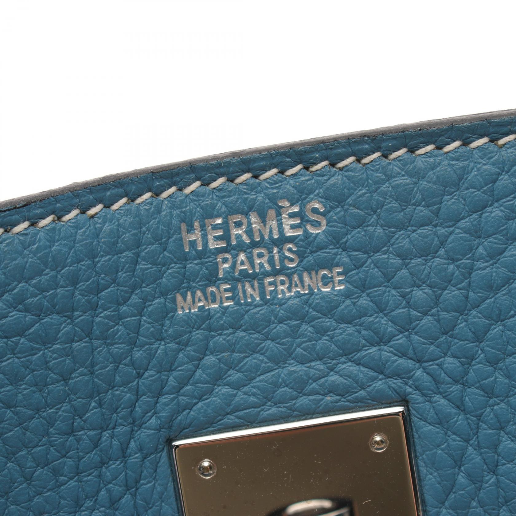 Hermes Birkin 35 Clemence Handbag Blue