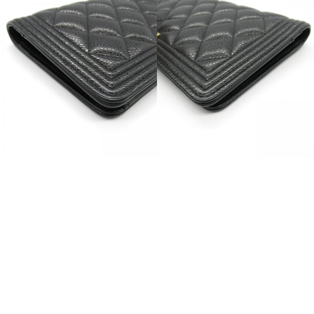 Chanel Boy Zip Long Wallet Leather Black