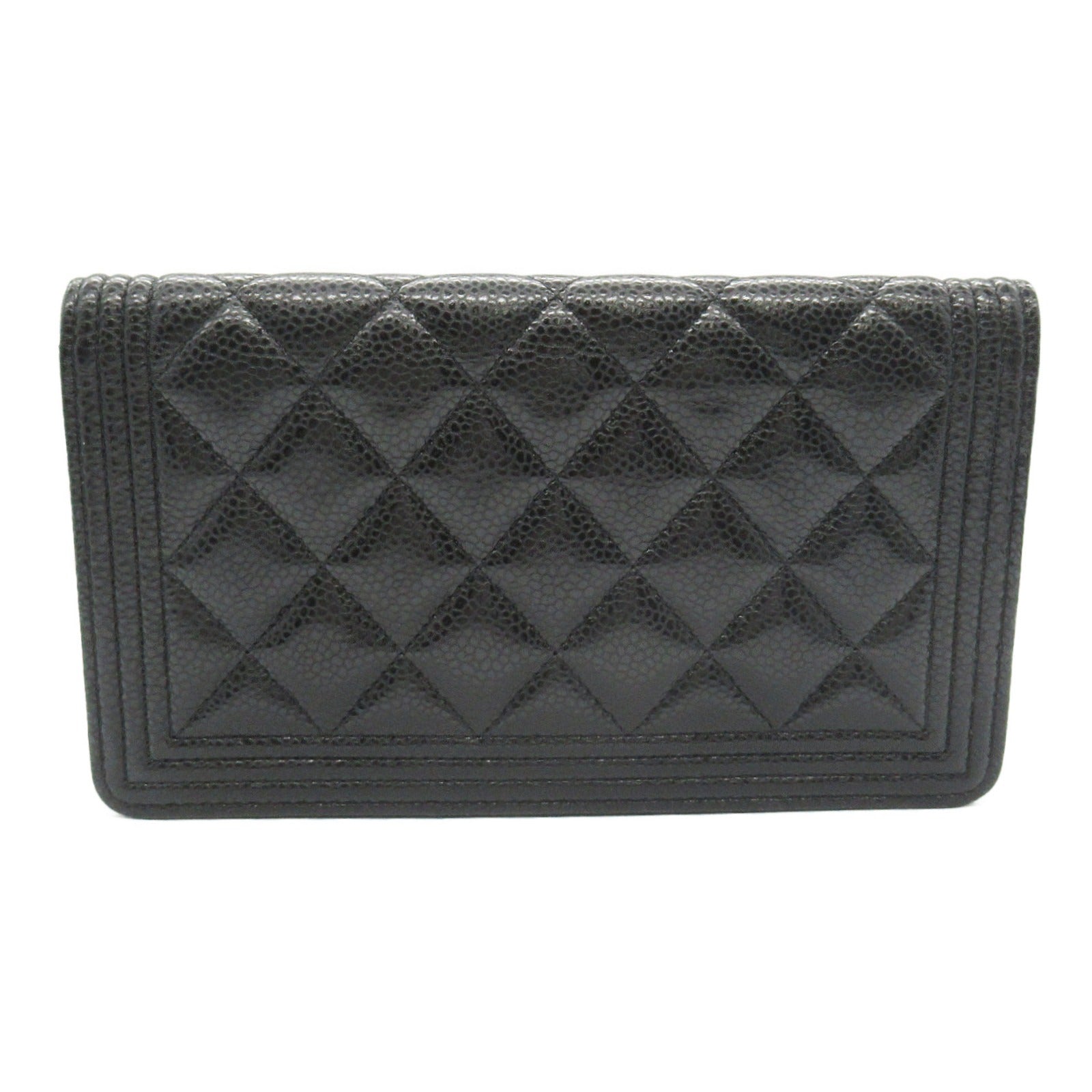 Chanel Boy Zip Long Wallet Leather Black