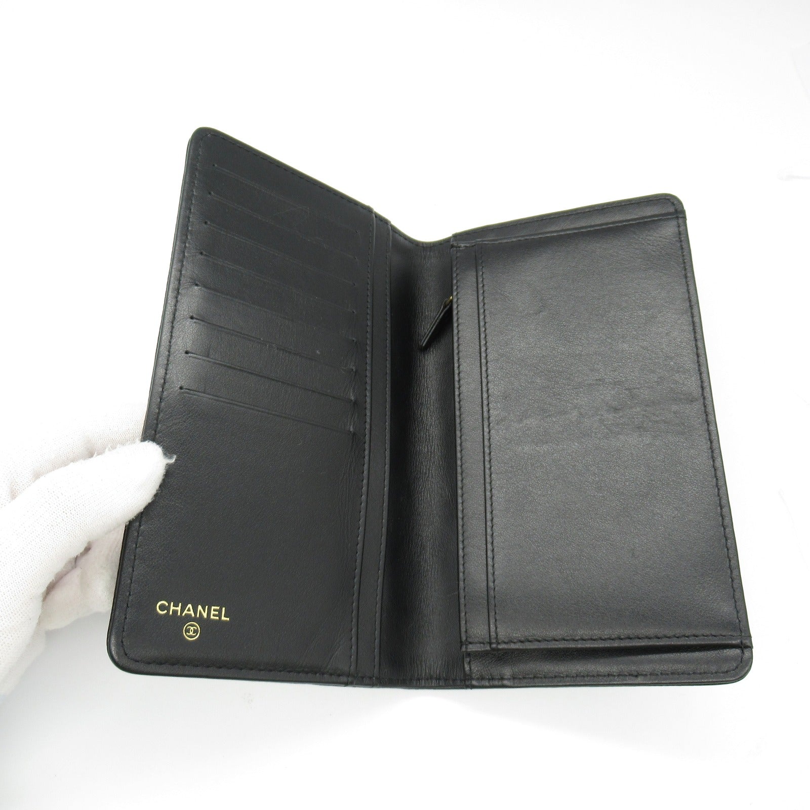 Chanel Boy Zip Long Wallet Leather Black