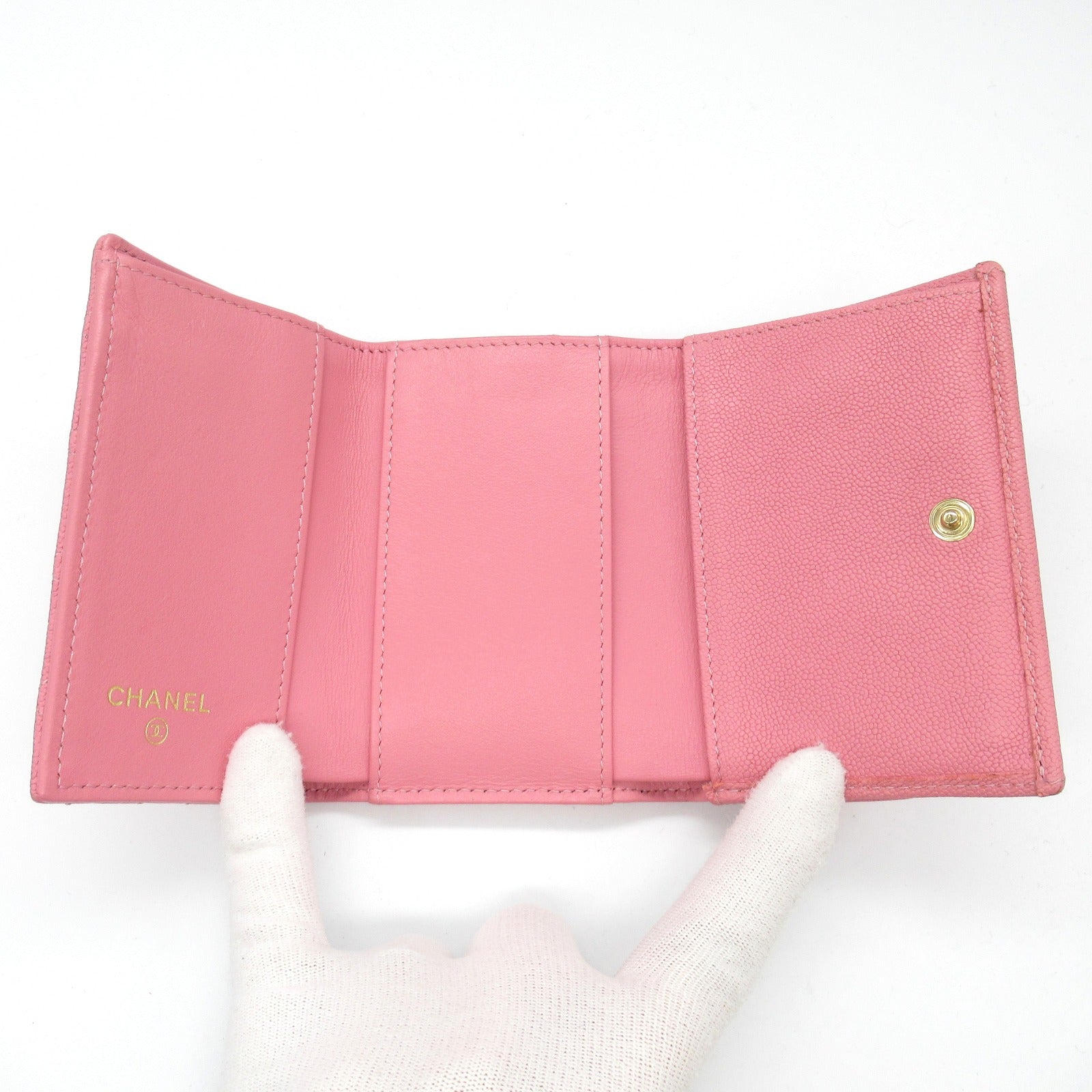 Chanel Boy Tri-Fold Wallet Leather Pink