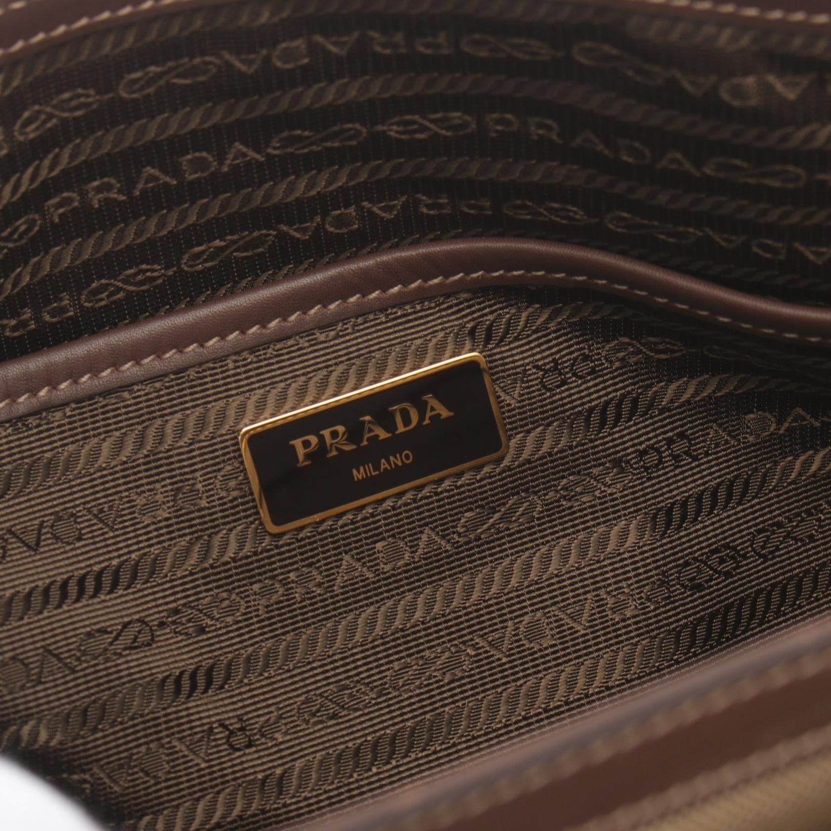 Prada Logo Jacquard Canvas Leather Handbag