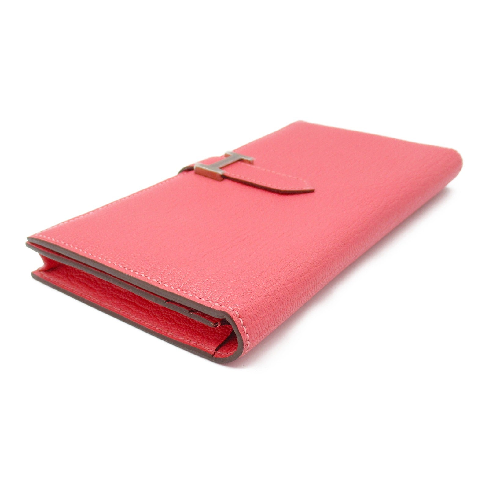 Hermes Chevre Leather Bearn Souffle Long Wallet Pink