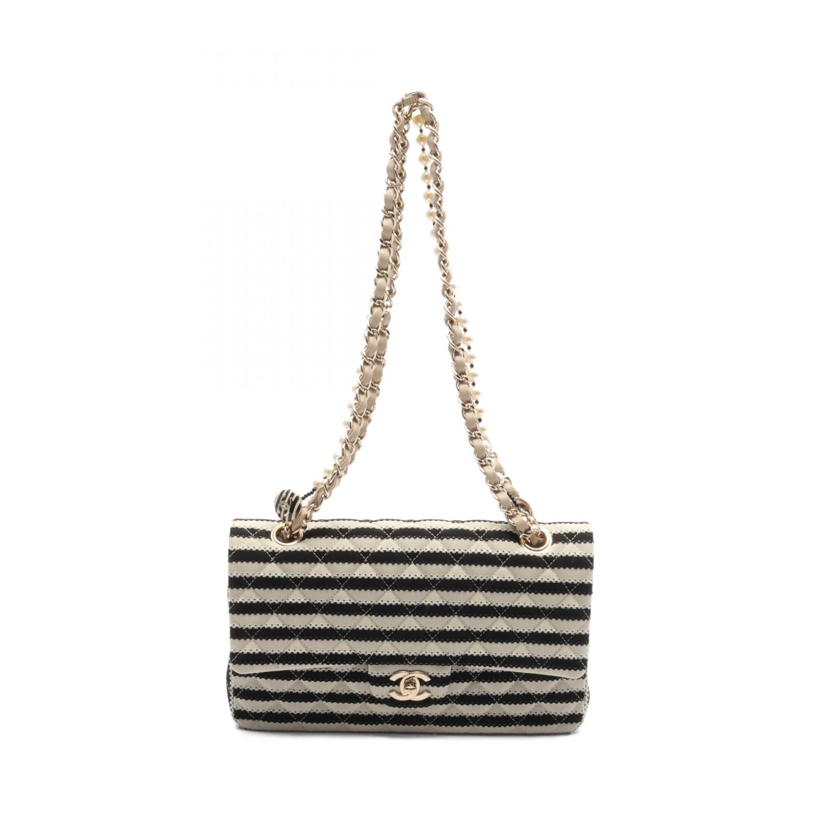 Chanel Matelasse W Flap Shoulder Bag Leather Cotton