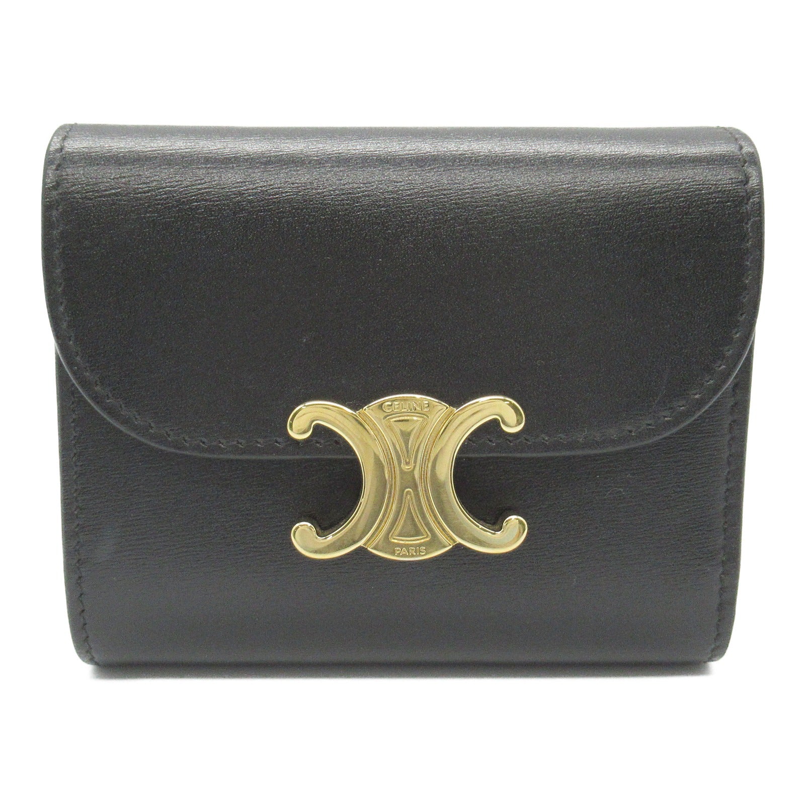 Celine Leather Triomphe Trifold Wallet Black