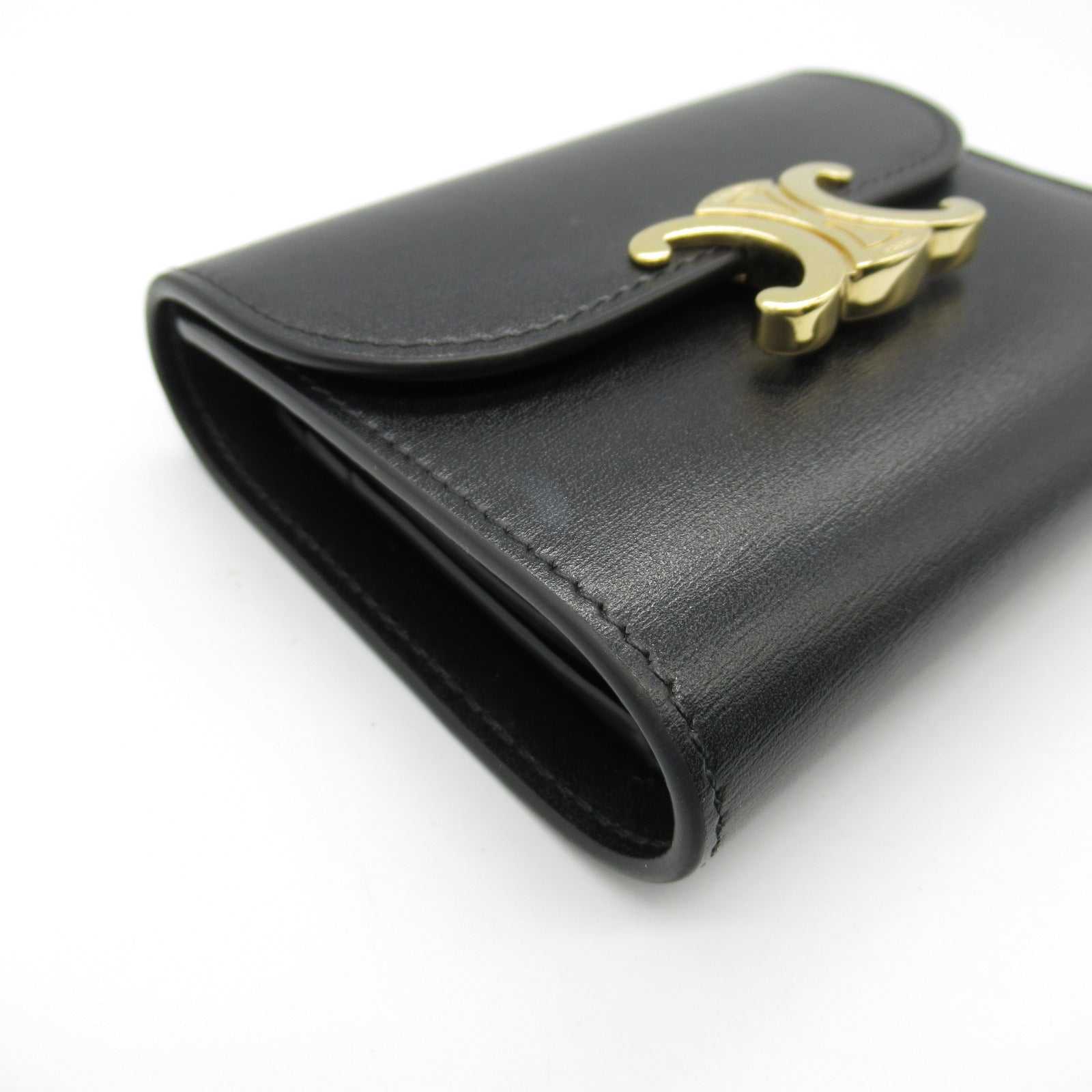 Celine Leather Triomphe Trifold Wallet Black